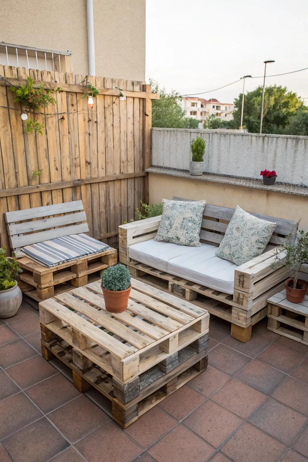 Creative DIY pallet furniture for a unique patio look.