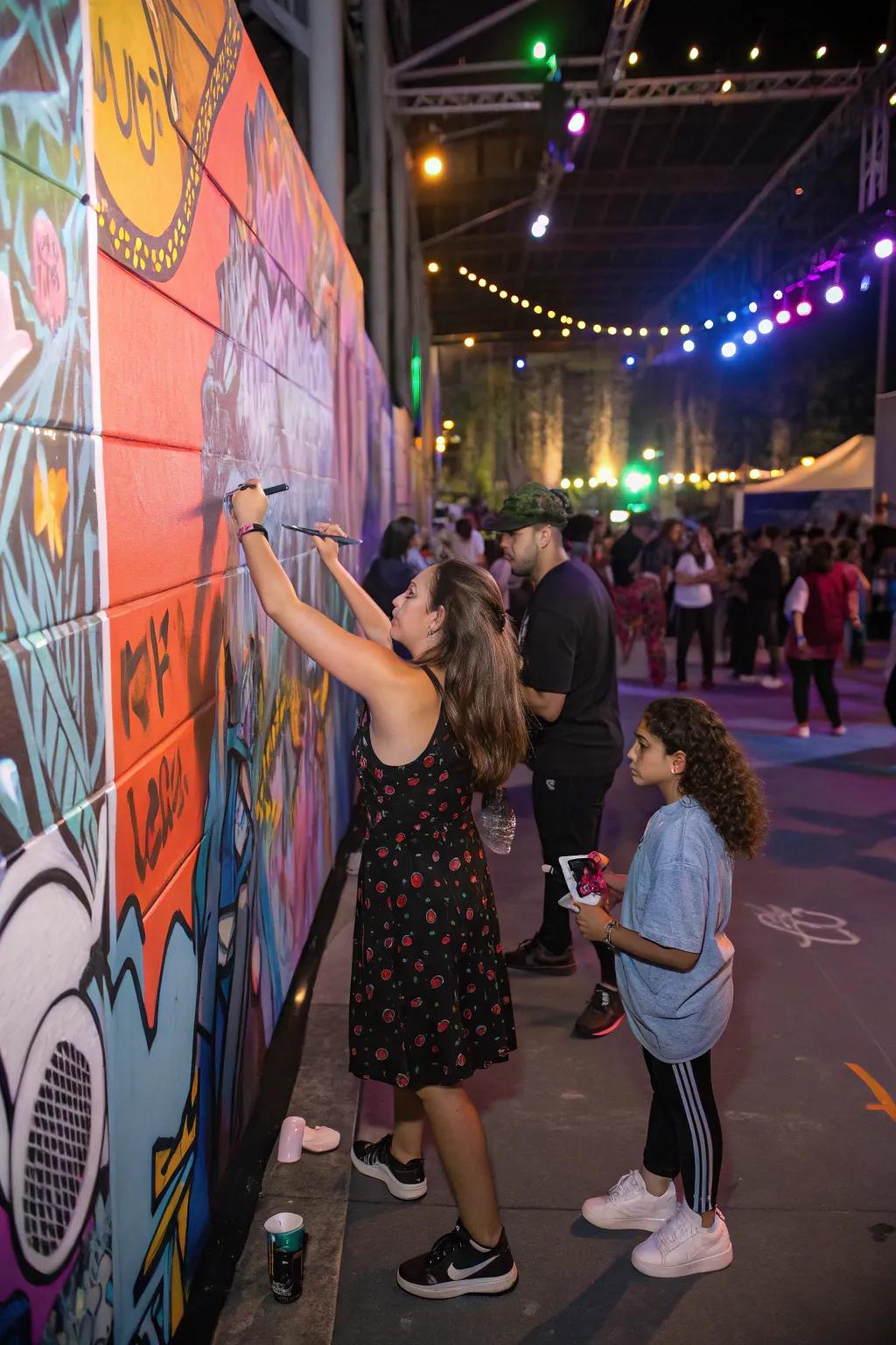 A creative graffiti wall for guests to express themselves.