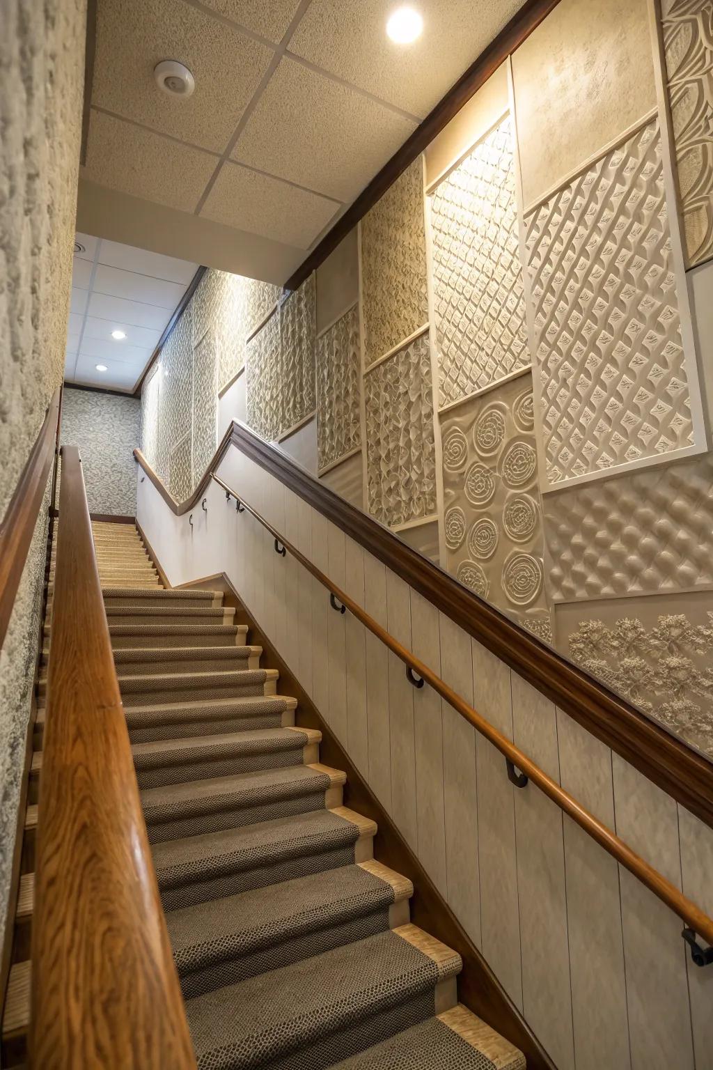 Textured wall panels add visual interest and tactile appeal.