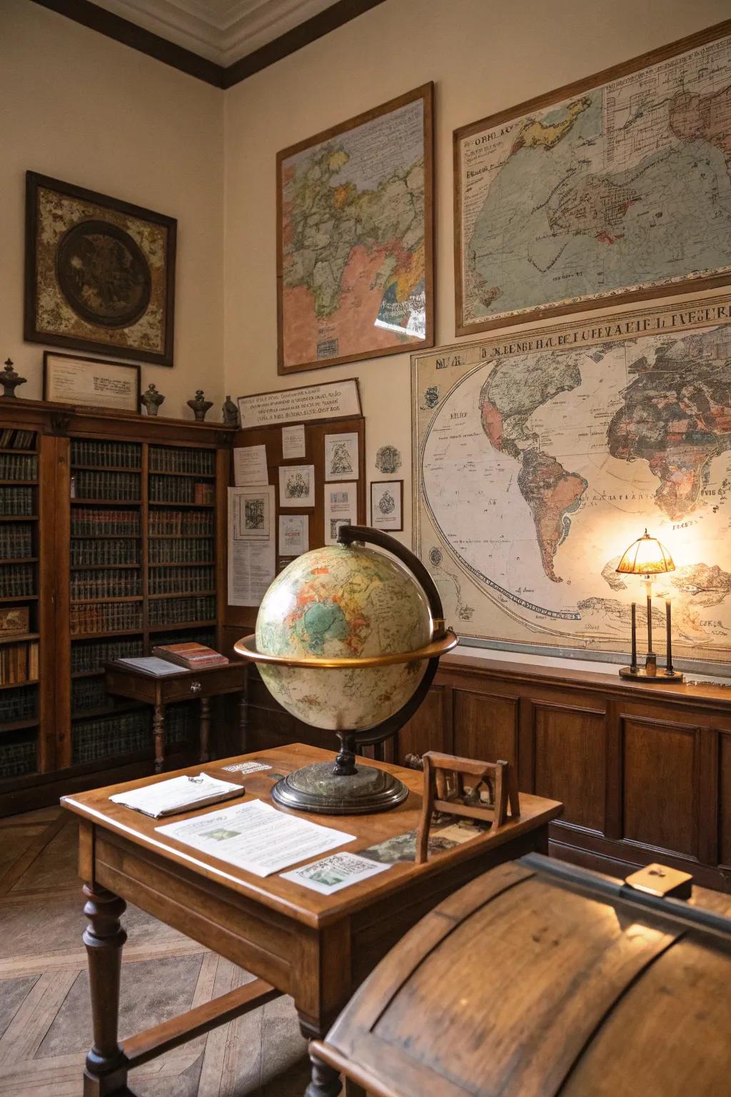 Antique maps and globes infuse your space with a spirit of exploration.