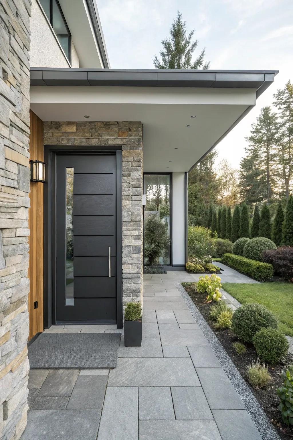 Sleek stone panels give a modern edge to your front door.