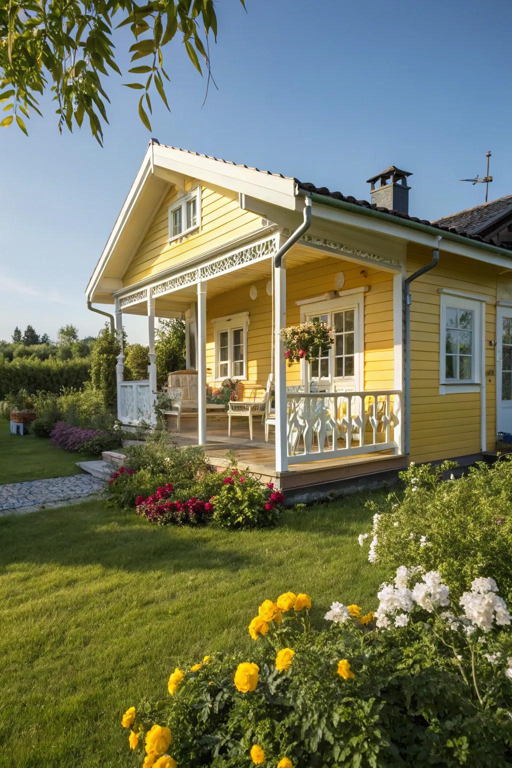 A summer house in sunny yellow, radiating warmth and cheer.