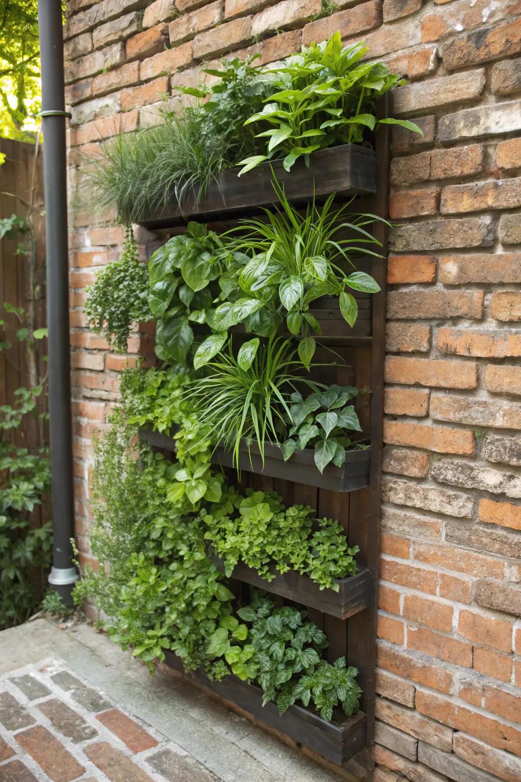 Vertical garden planter with green plants