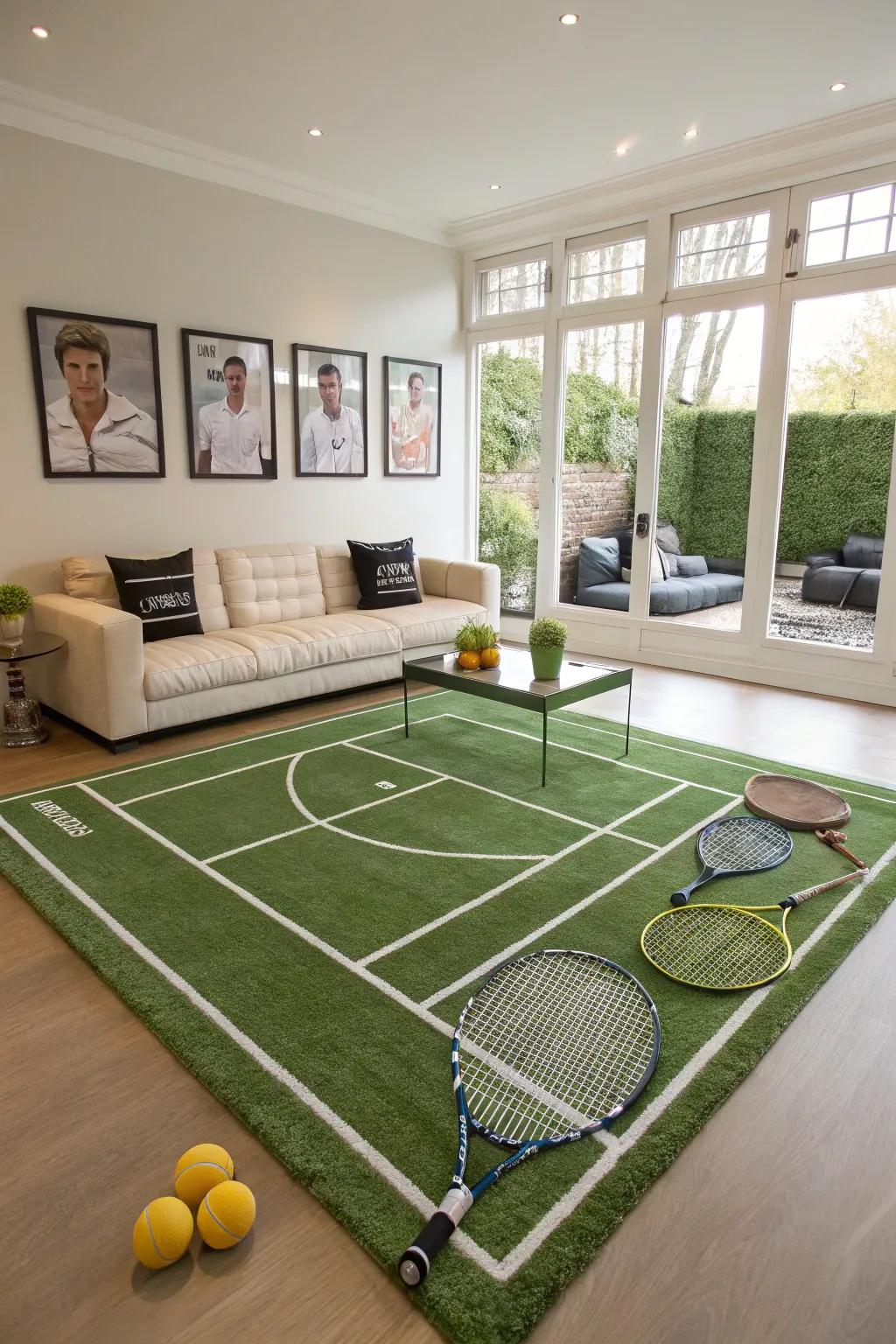 Step onto a tennis court rug for a playful twist.