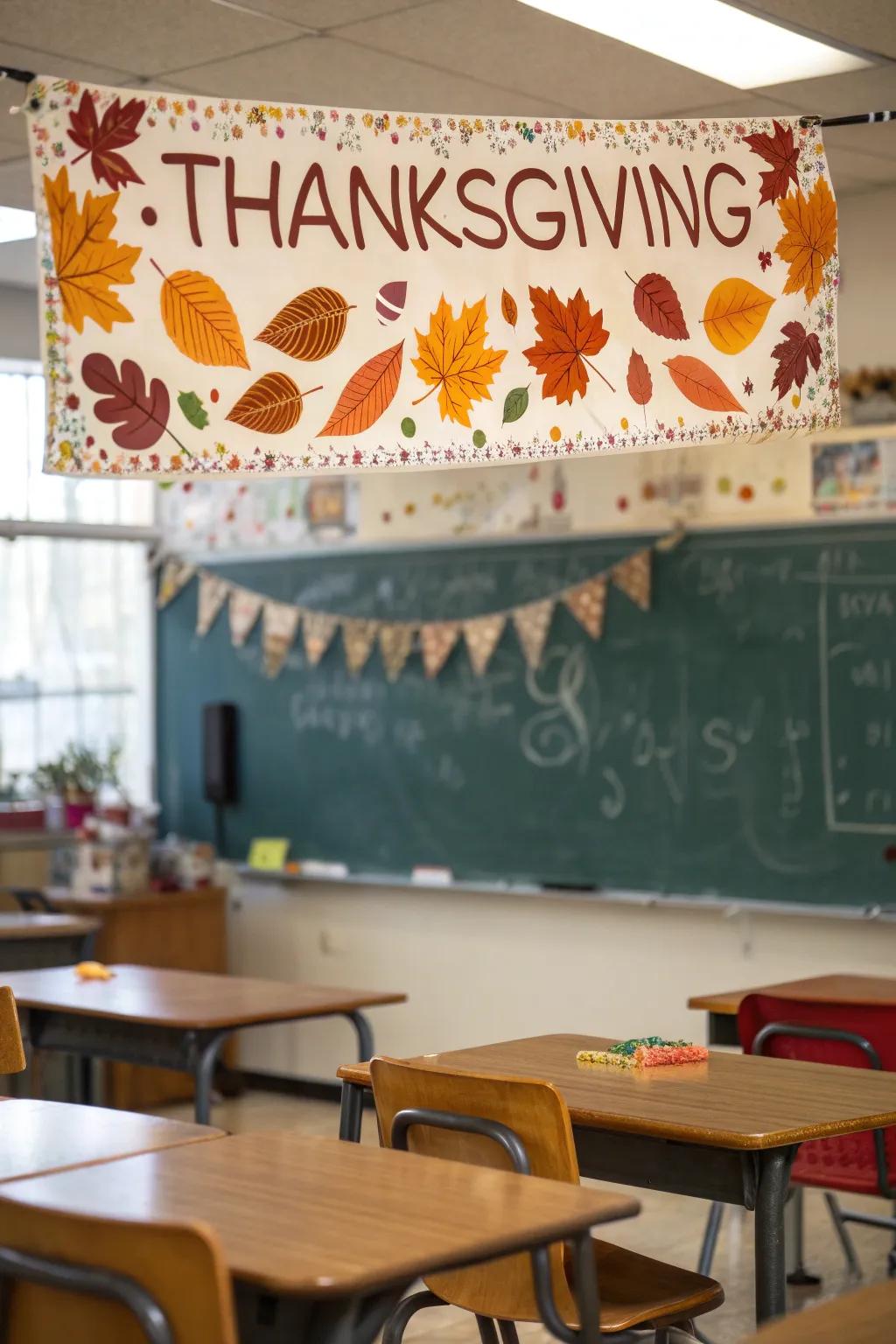 A personalized Thanksgiving banner welcomes students.