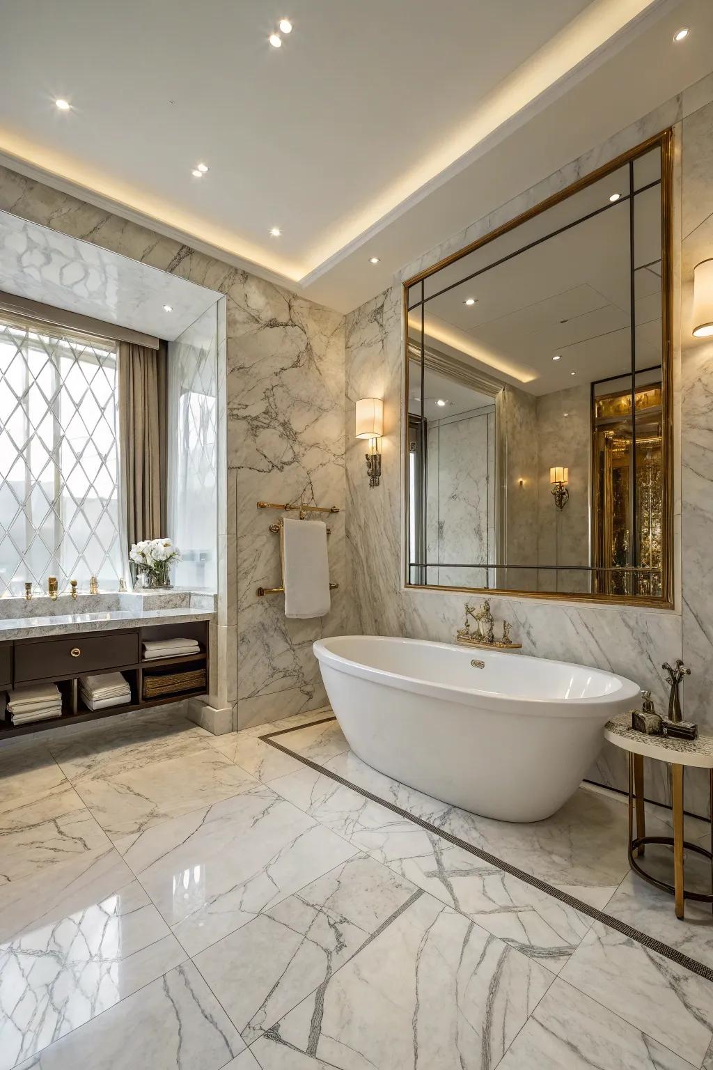 Marble tiles provide a sophisticated and elegant touch to any bathtub area.