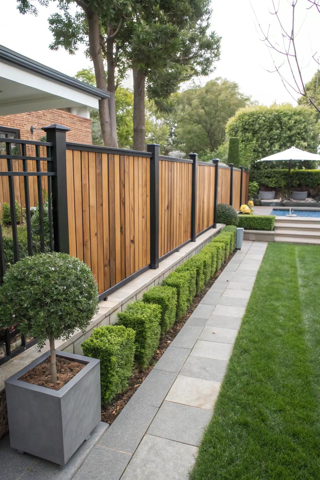 Mix wood with metal for a modern and rustic fence.