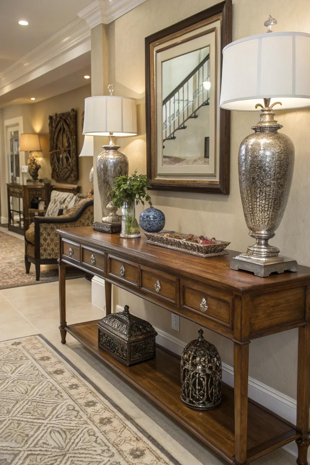 Mixing materials adds depth and character to your entryway.