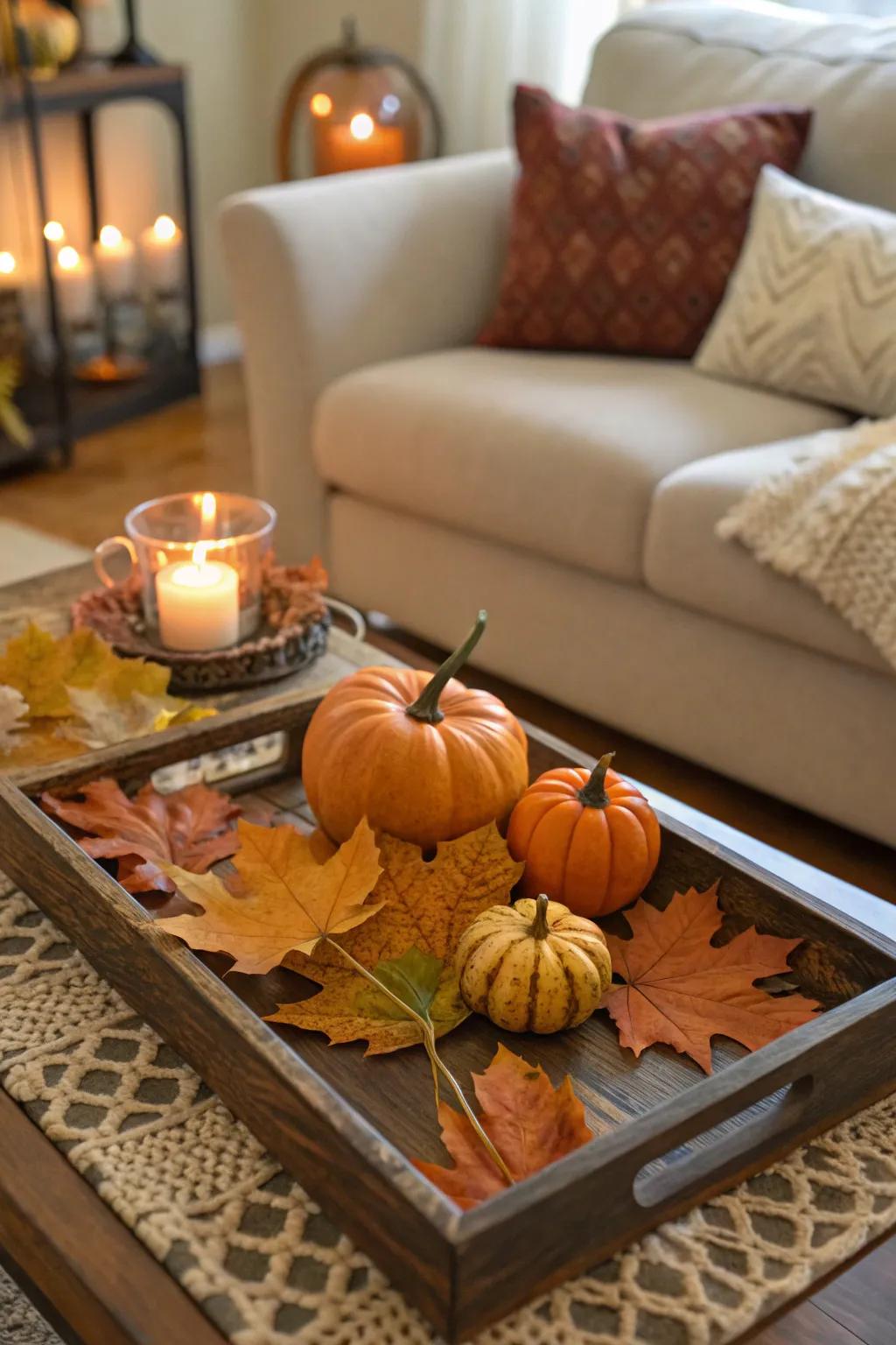 Celebrate the seasons with themed tray decor.