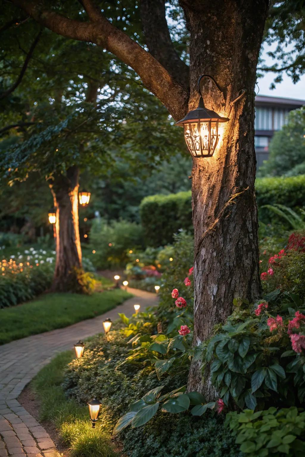 Solar-powered lights add an eco-friendly glow.