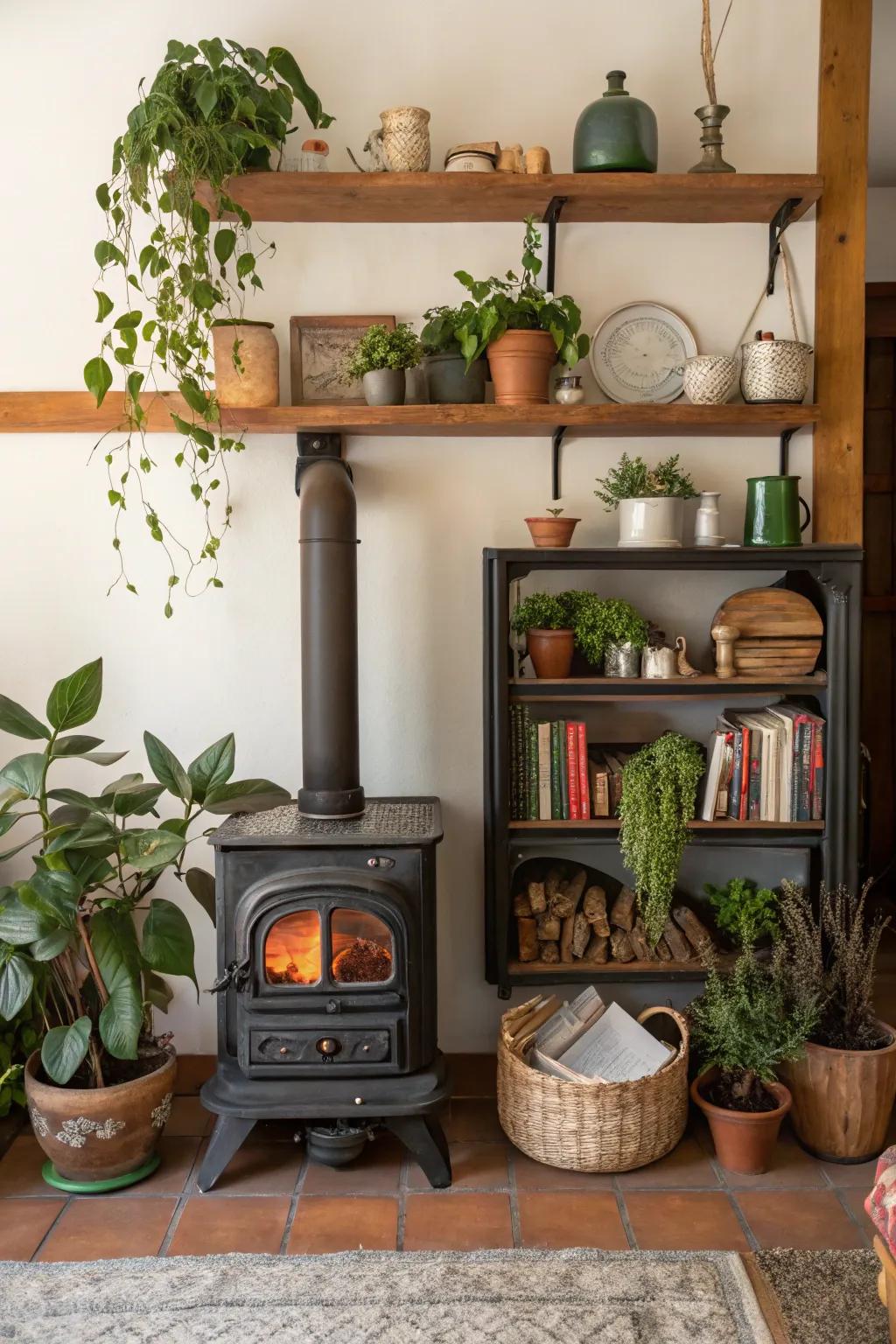 Decorative shelving adds function and style to your stove area.