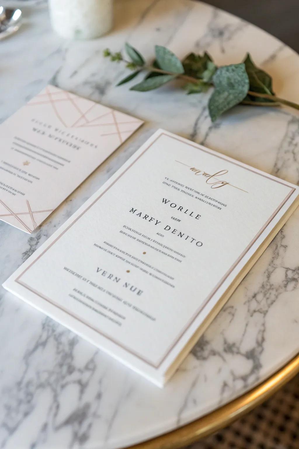 Minimalist wedding invitation with a sleek and modern design.