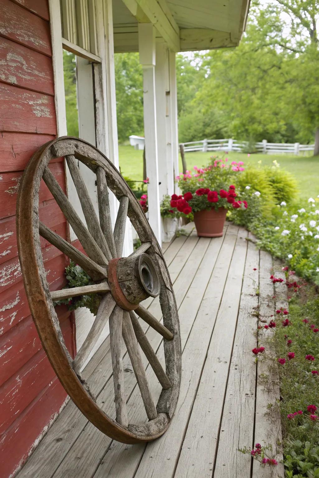 A wagon wheel adds authentic western character.