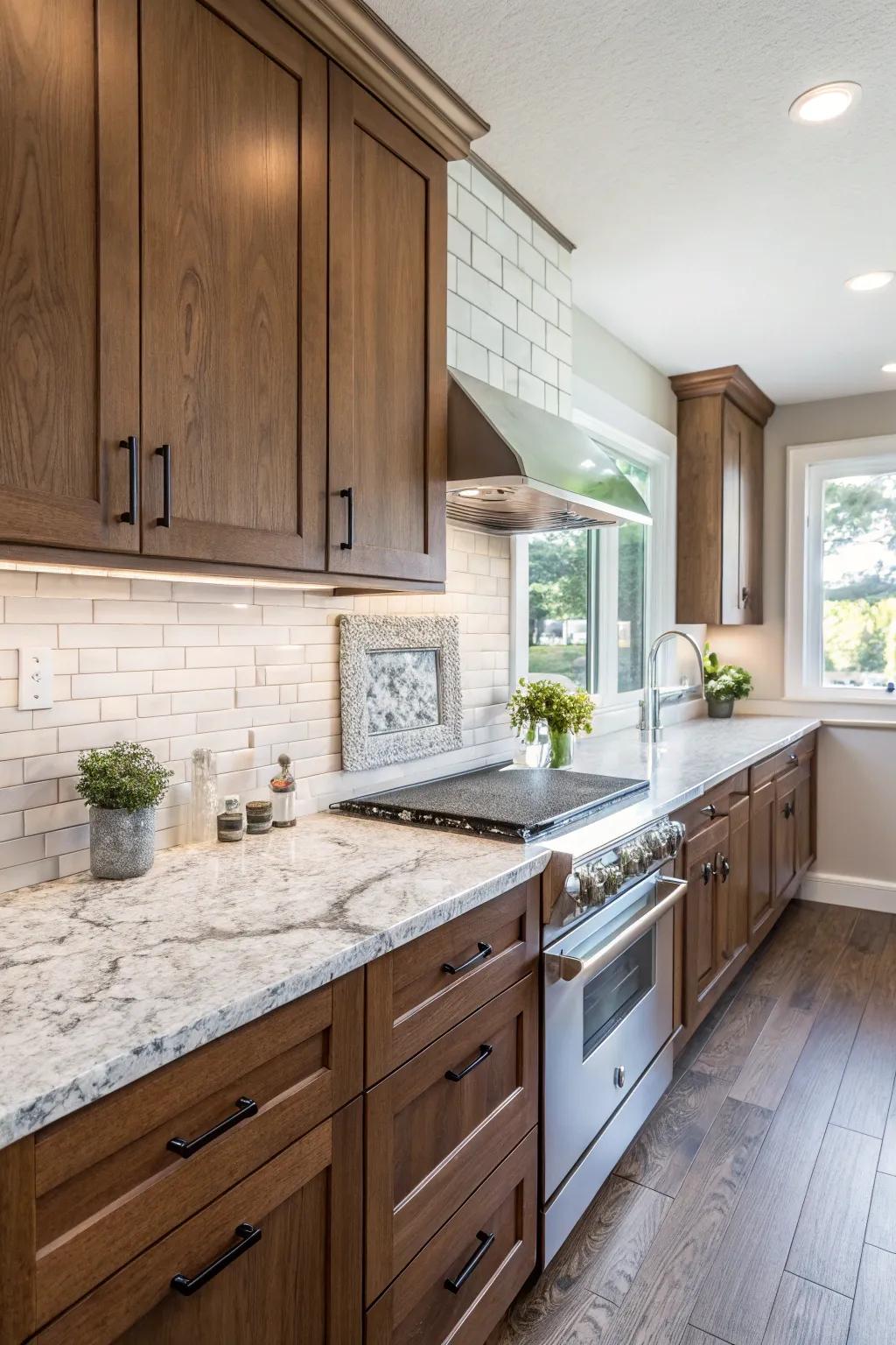 Textured stone tiles enhance the natural beauty of white ice granite.