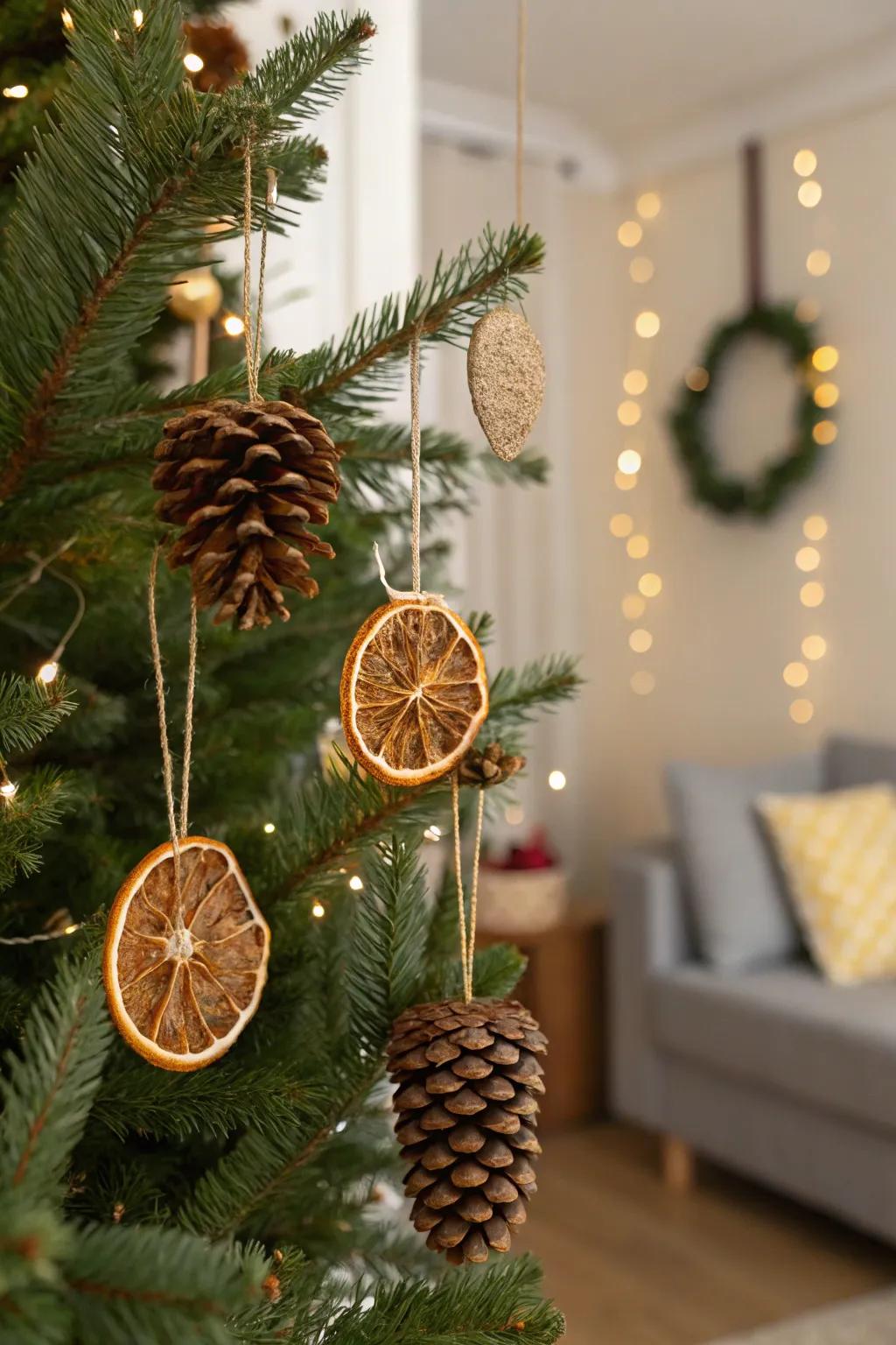 Nature-inspired ornaments for a rustic touch.