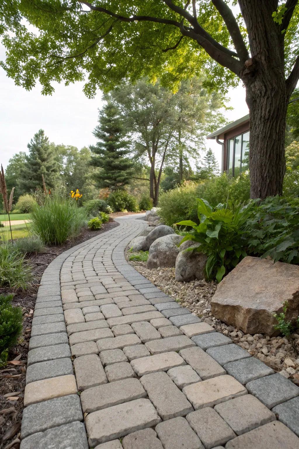 Elegant and natural with stone and paver combination.