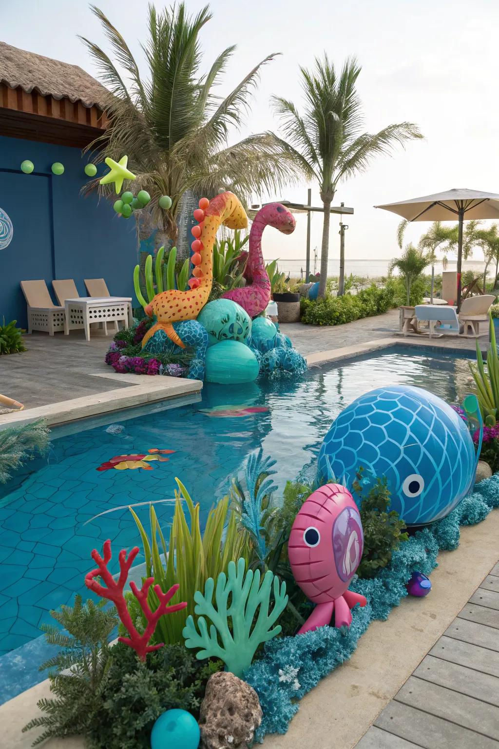 Dive into a sea of fun with underwater adventure-themed decorations.