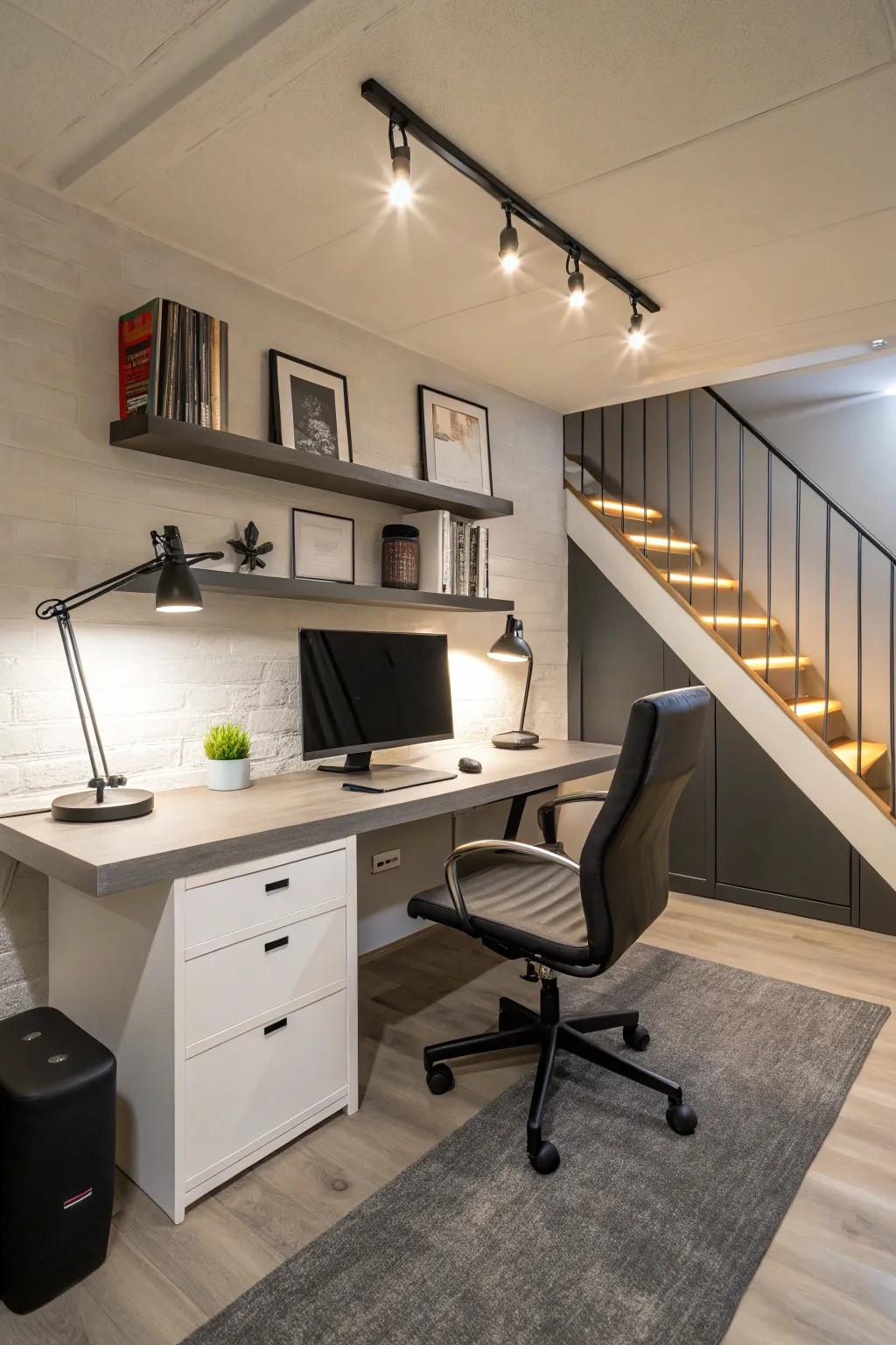 Design a home office that enhances productivity and comfort.