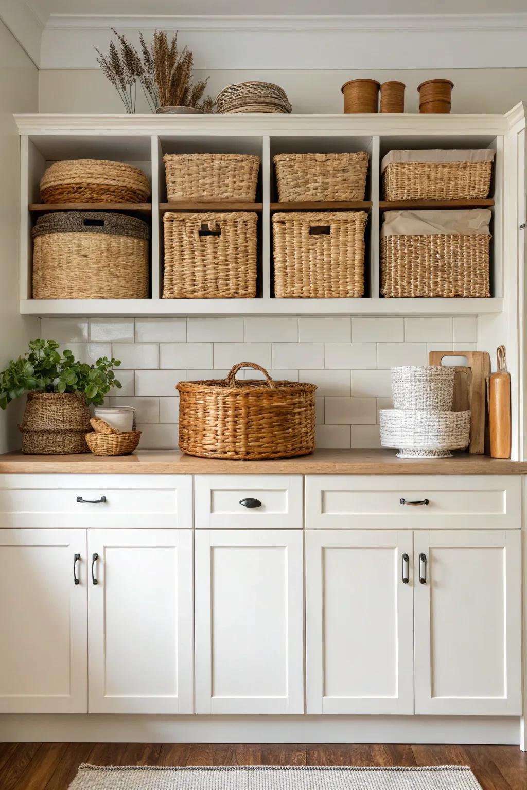 Stylish baskets offer hidden storage and add texture to your decor.