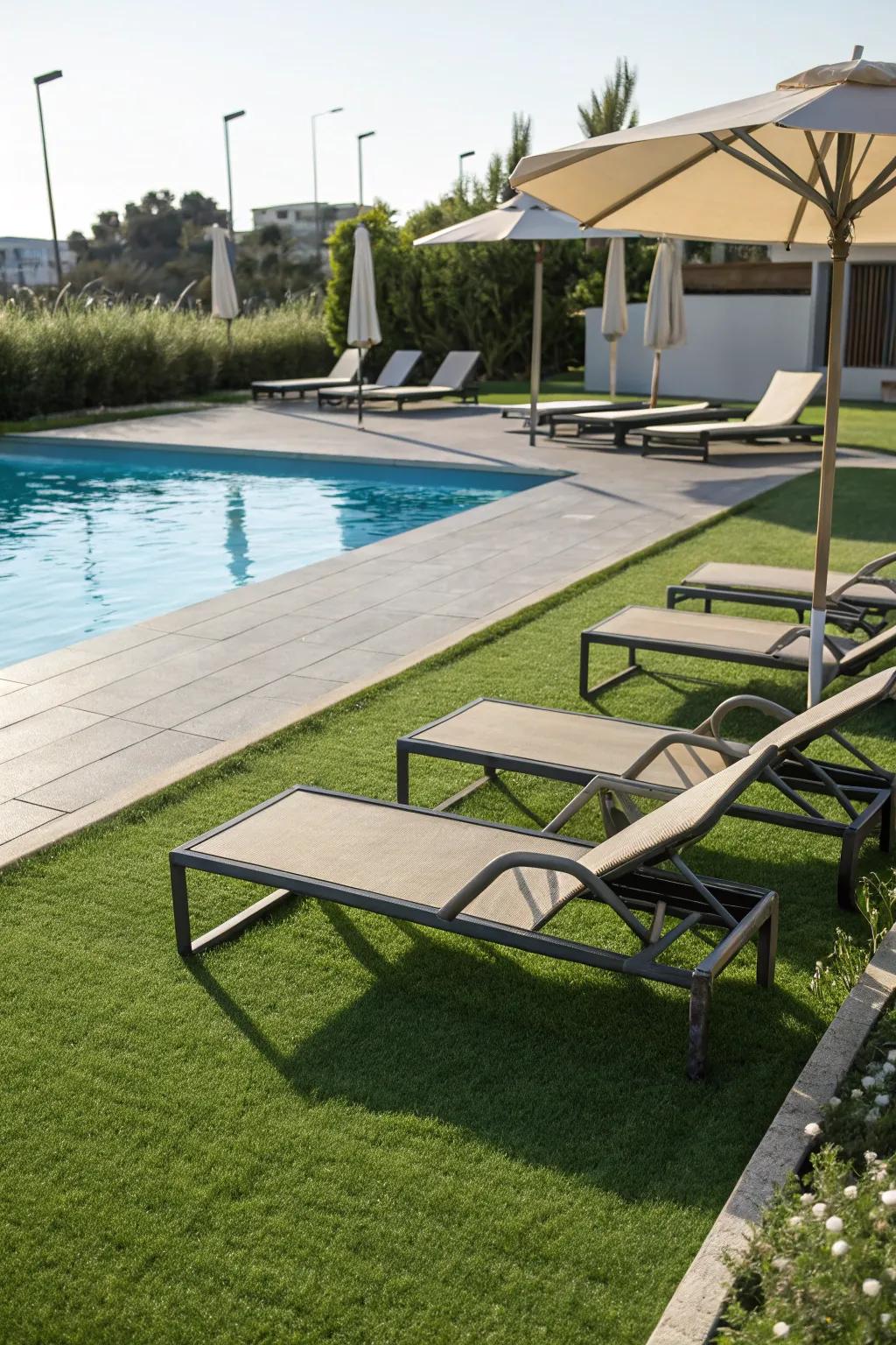 Make your poolside stylish and safe with artificial grass.