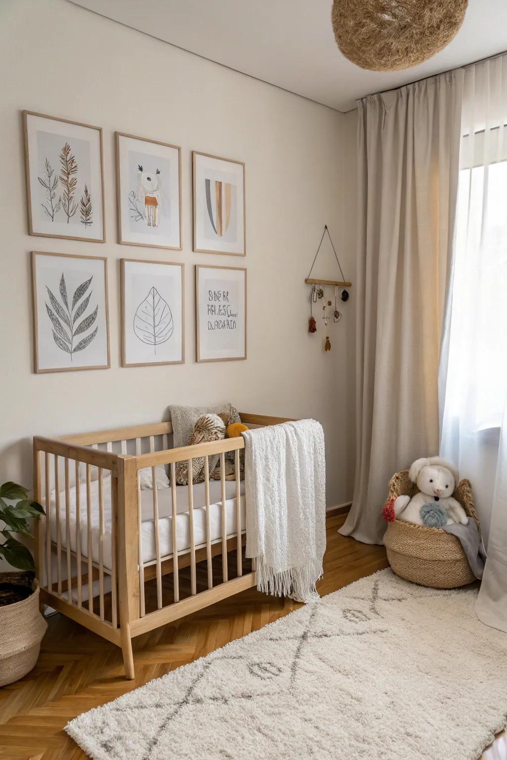 Wall art adds a personal touch to the baby corner, making it feel unique and inviting.