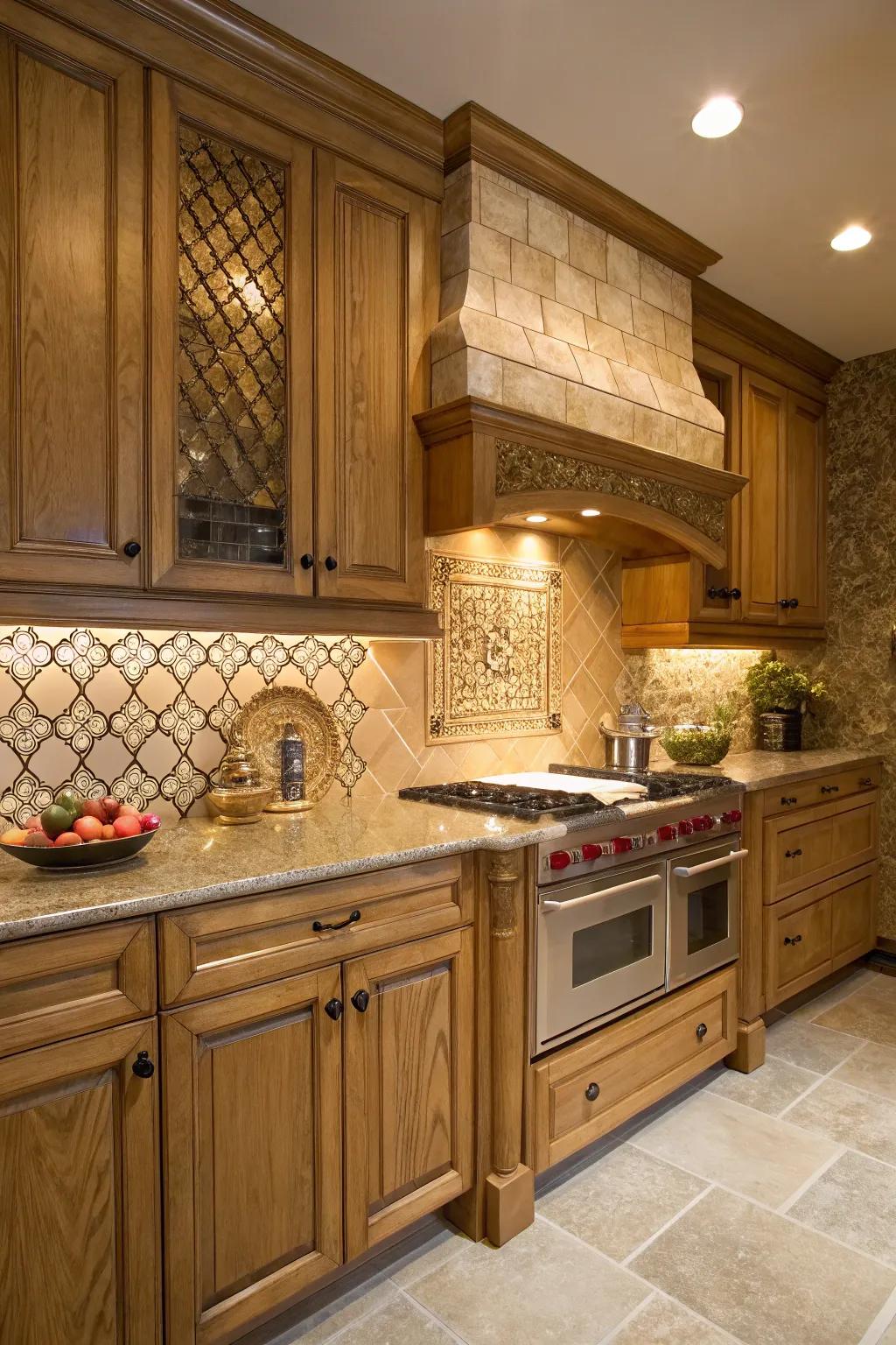 Textured tiles add a layer of intrigue to the kitchen's design.