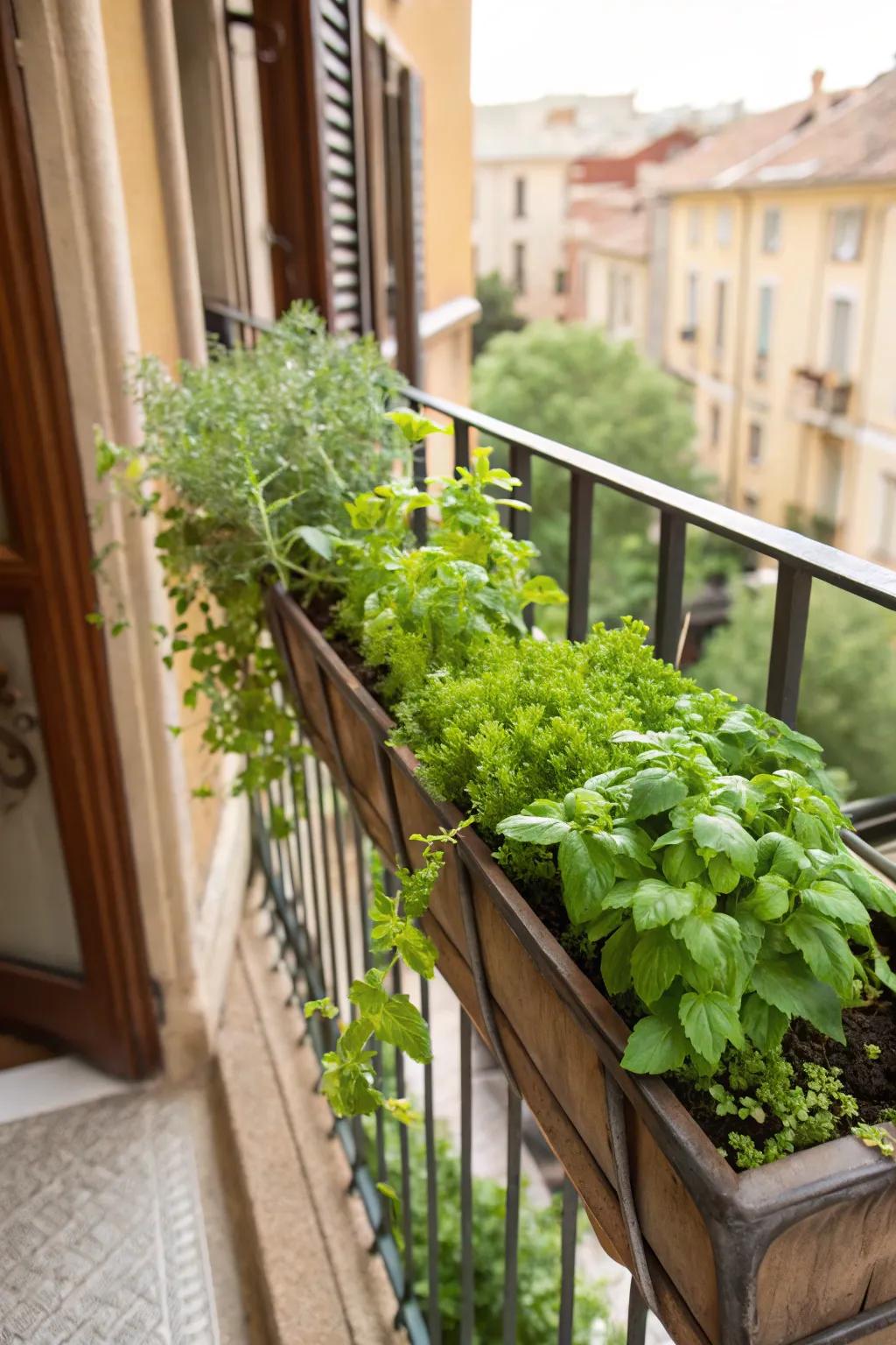 Window boxes offer easy access to fresh herbs right outside your door.