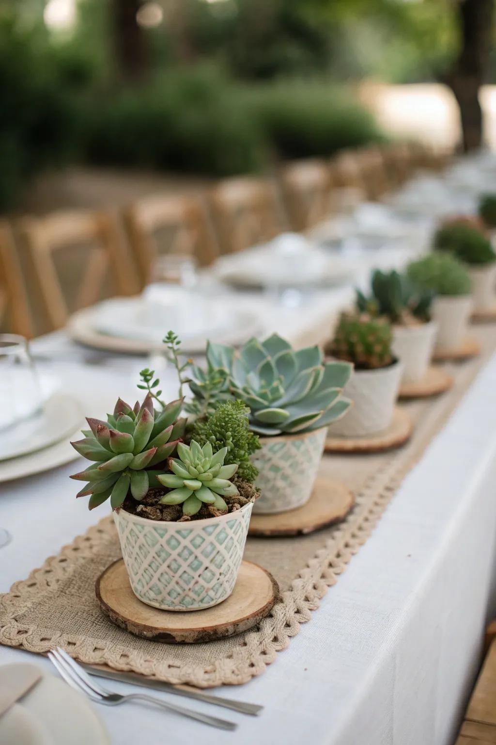 Succulents arranged for a clean, modern centerpiece.