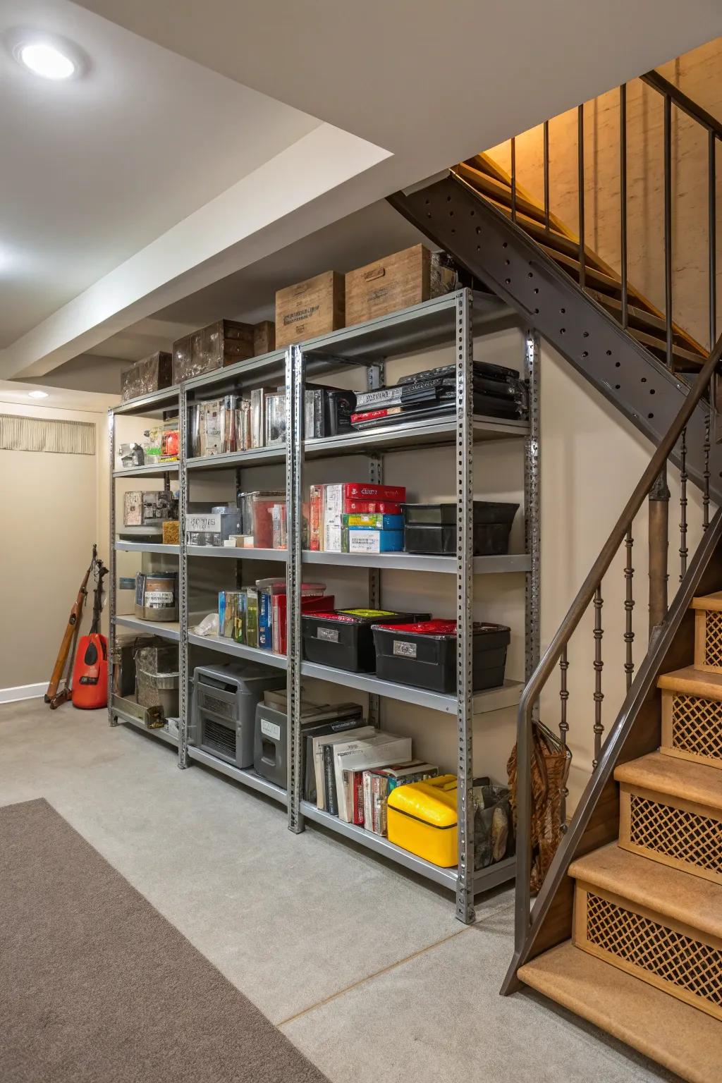 Adjustable shelving offers flexibility to accommodate changing storage needs.