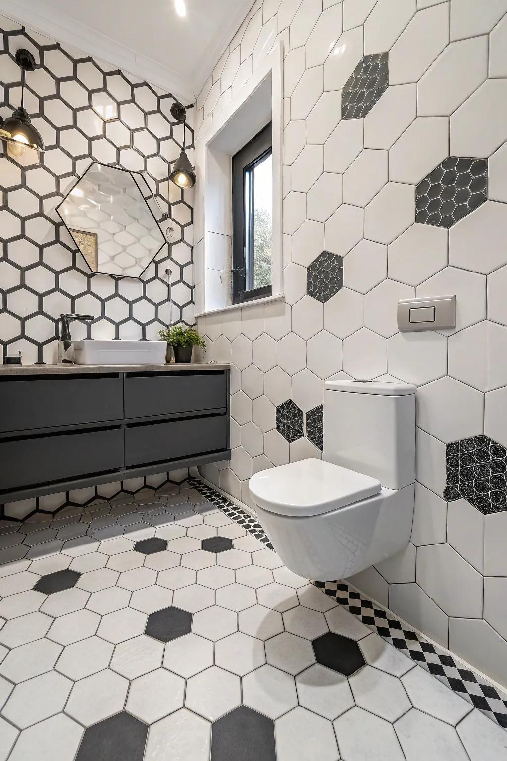 Geometric tiles add a modern touch with precise patterns.