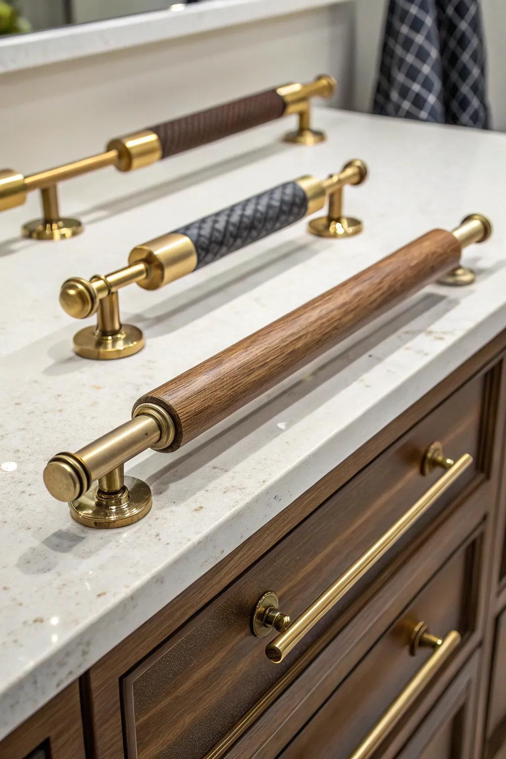 Mixed-material handles offer a unique blend of textures and tones.