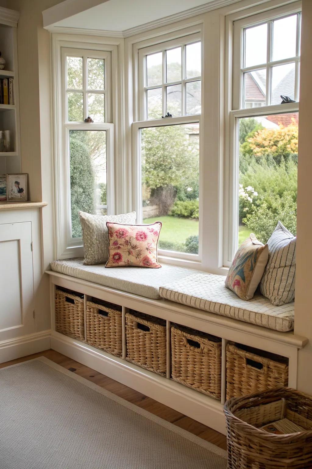 Maximize your space with built-in storage under your bay window seating.