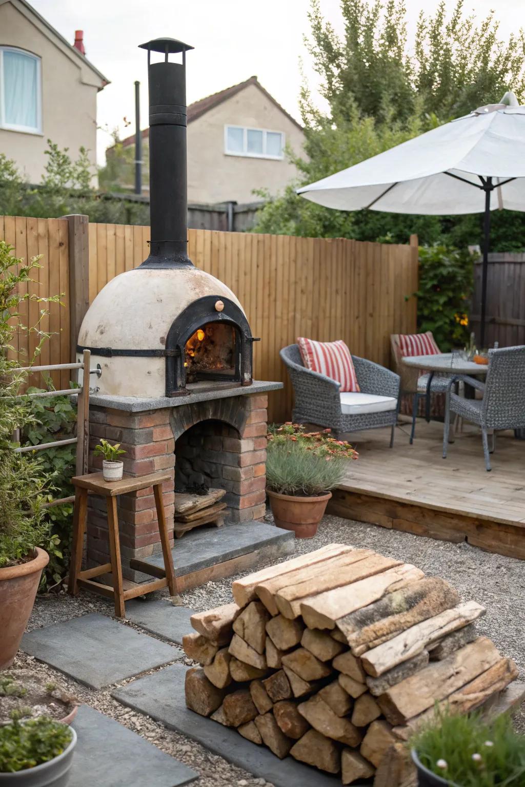 Rustic charm with a wood-fired oven.