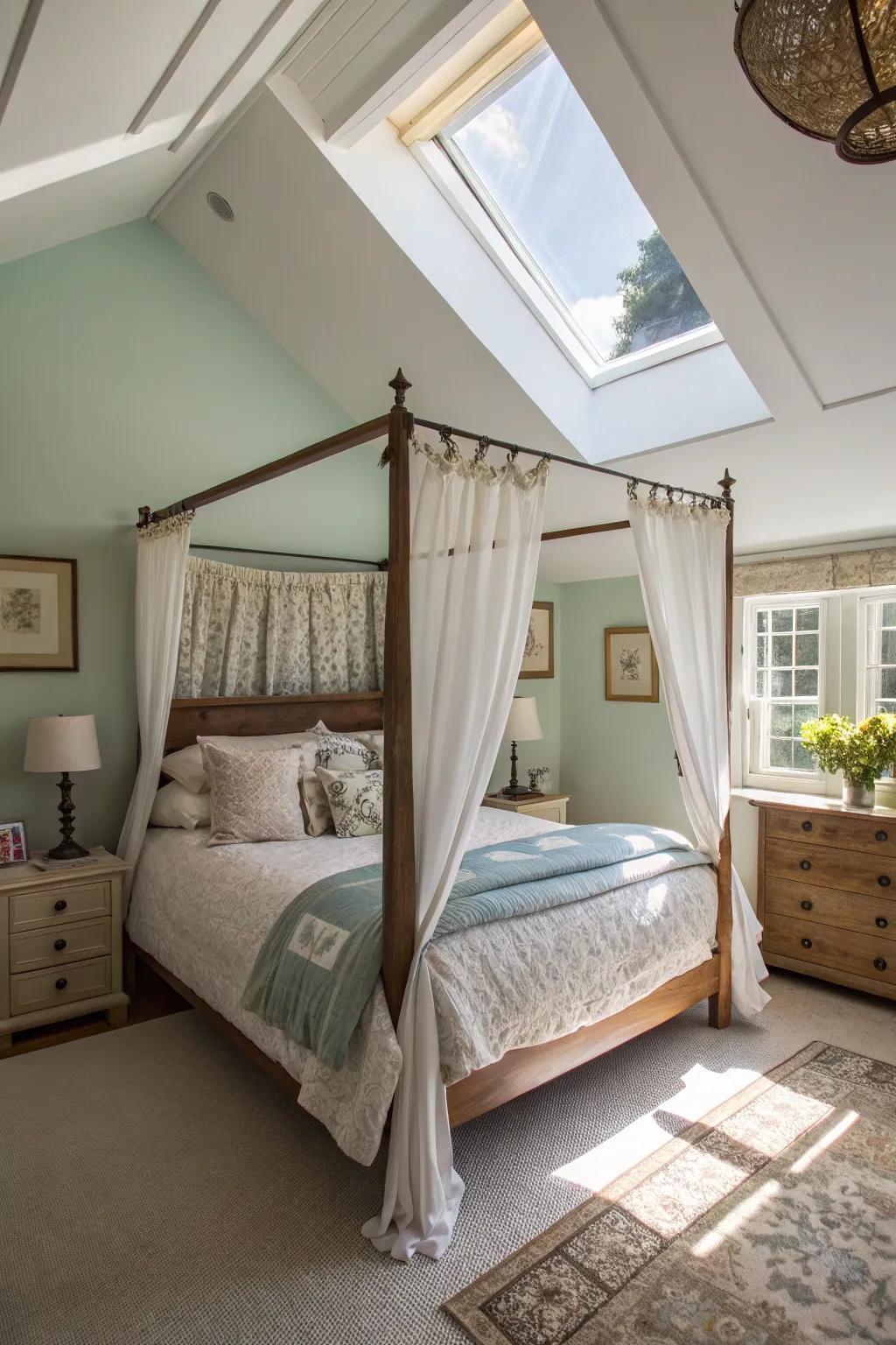 The canopy embraces natural light, creating an airy ambiance.