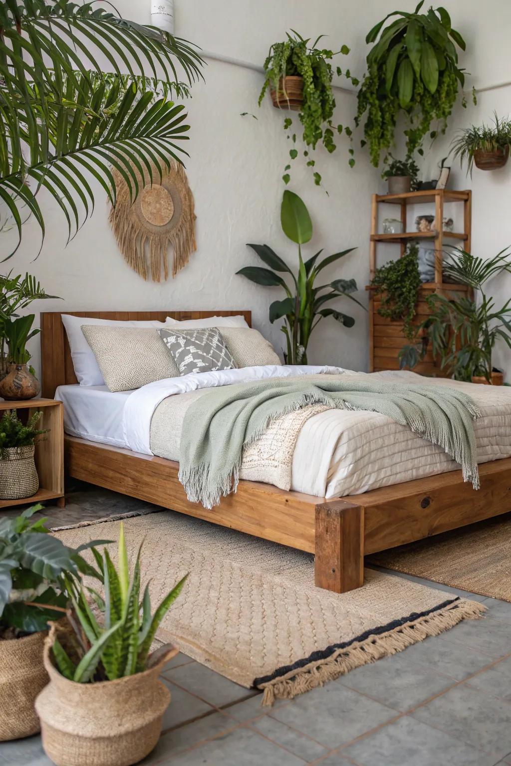 Natural elements like wood and plants add warmth and life.