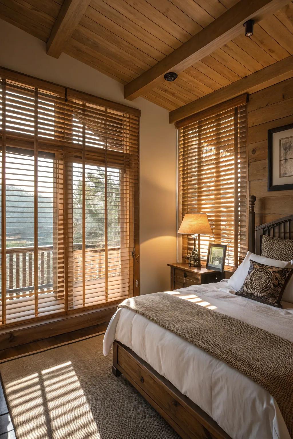 Wooden blinds offer a blend of functionality and classic style.