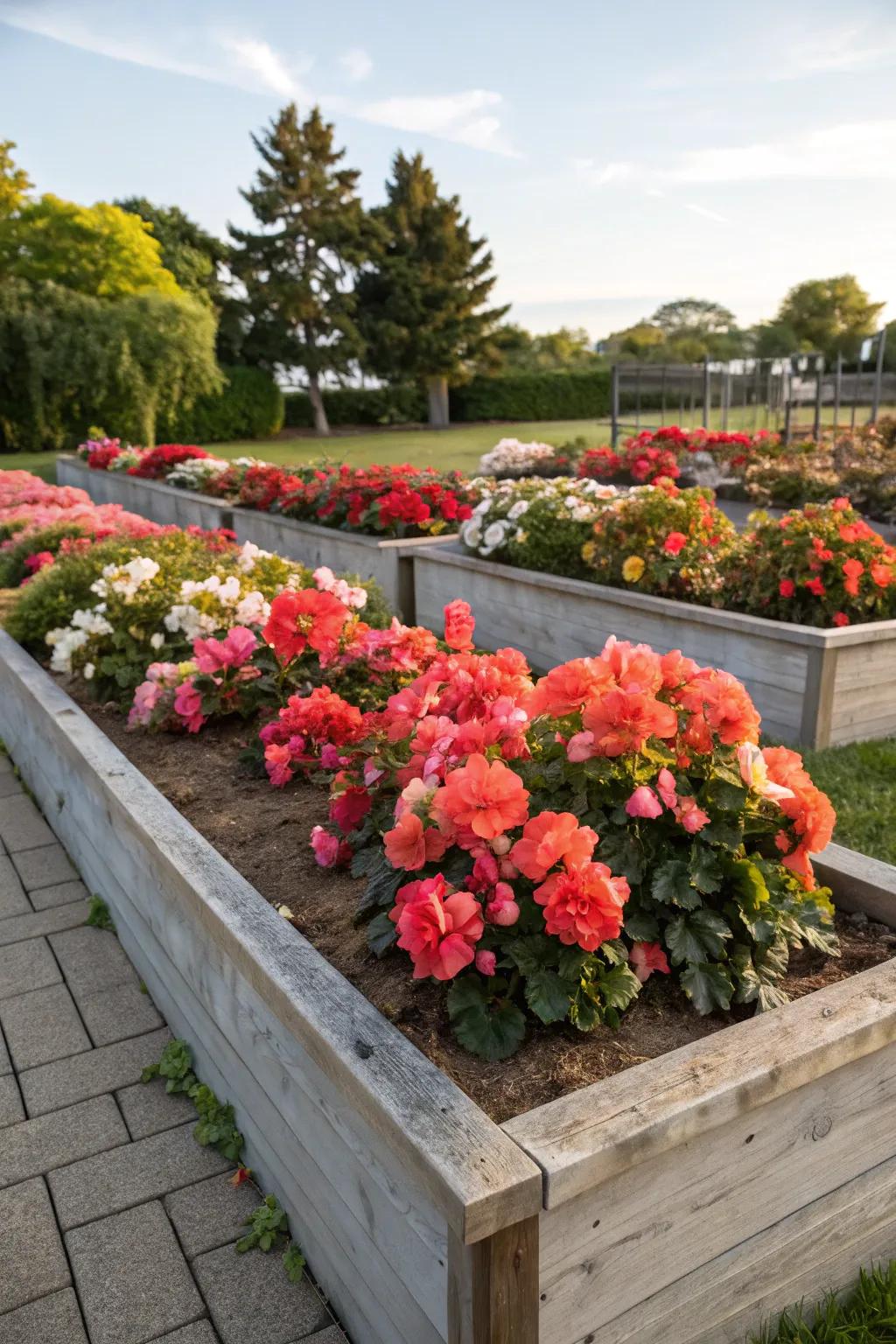 Raised beds provide structure and ease for begonia care.