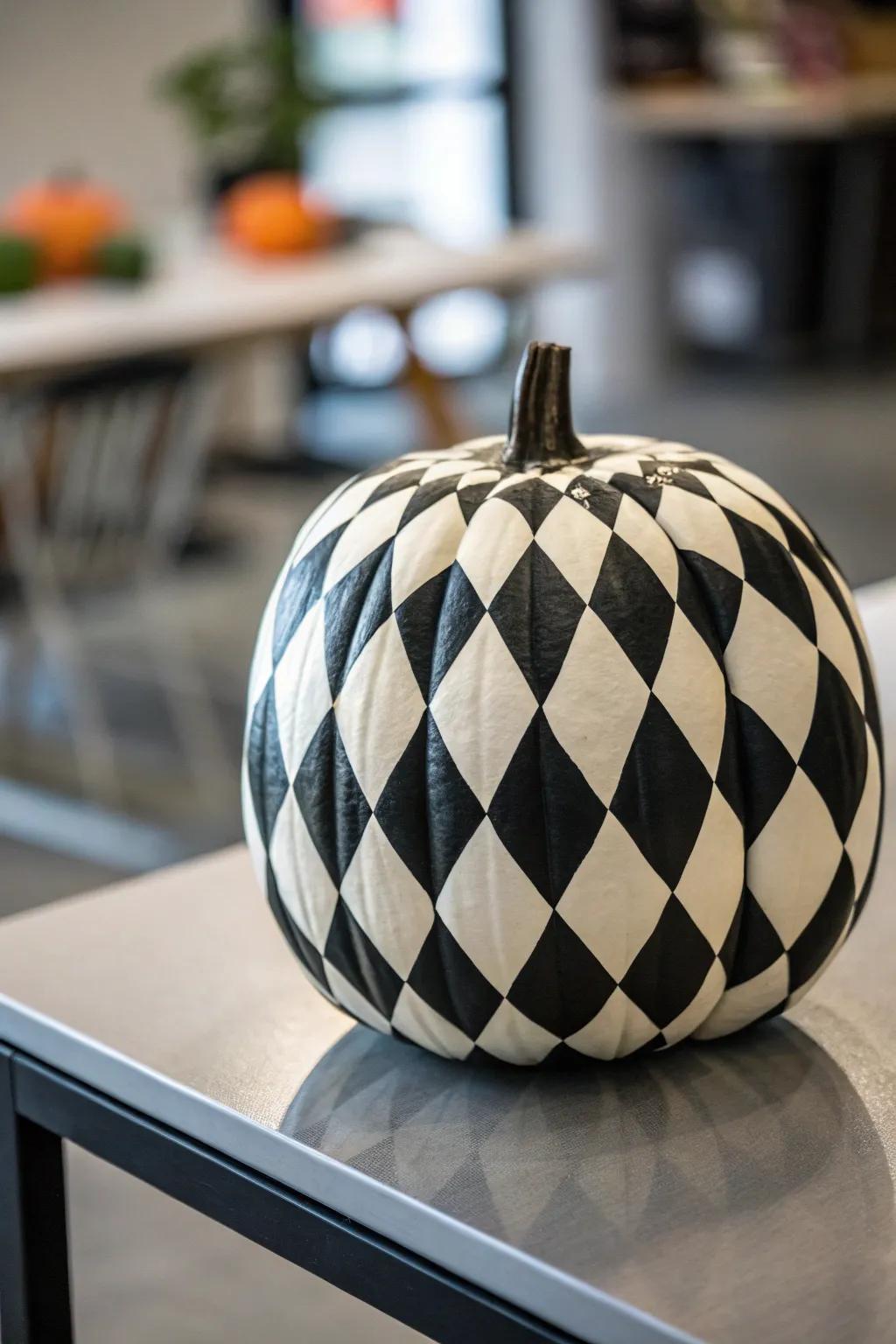 Achieve modern elegance with checkerboard pumpkins.