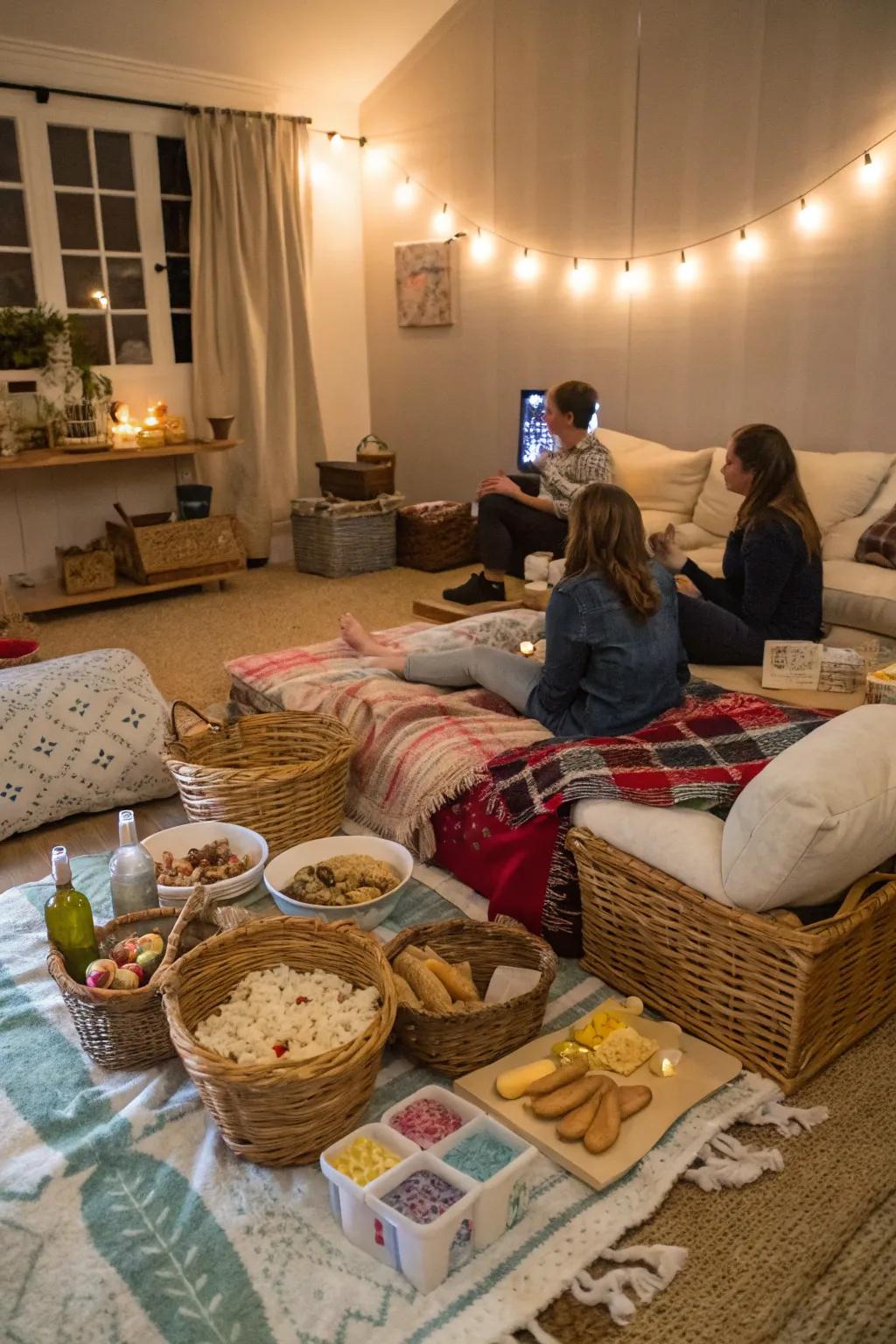 Enjoy an indoor picnic with warmth and style.