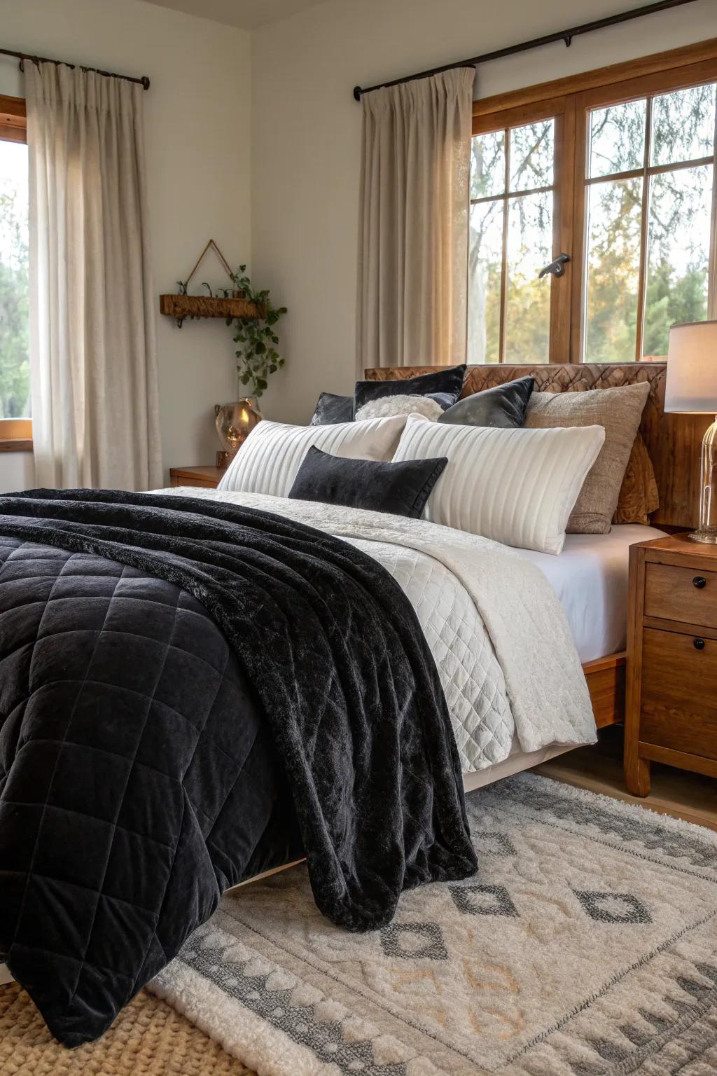 A textured haven with layered fabrics for added comfort.