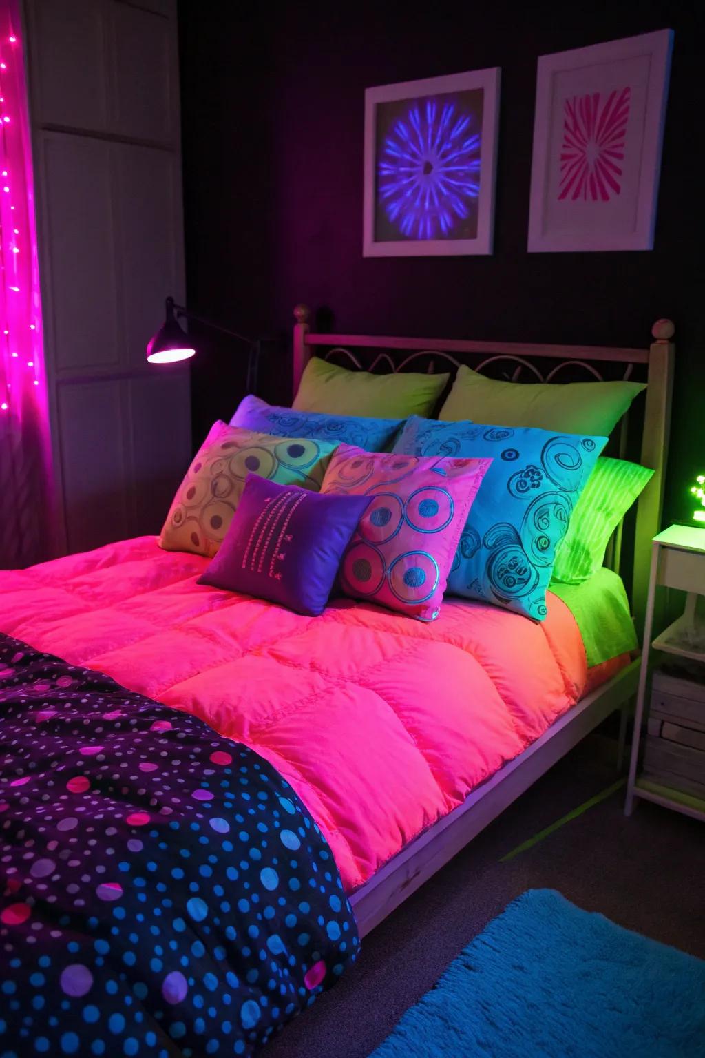 Subtle neon accents can transform your bedroom into a peaceful haven.