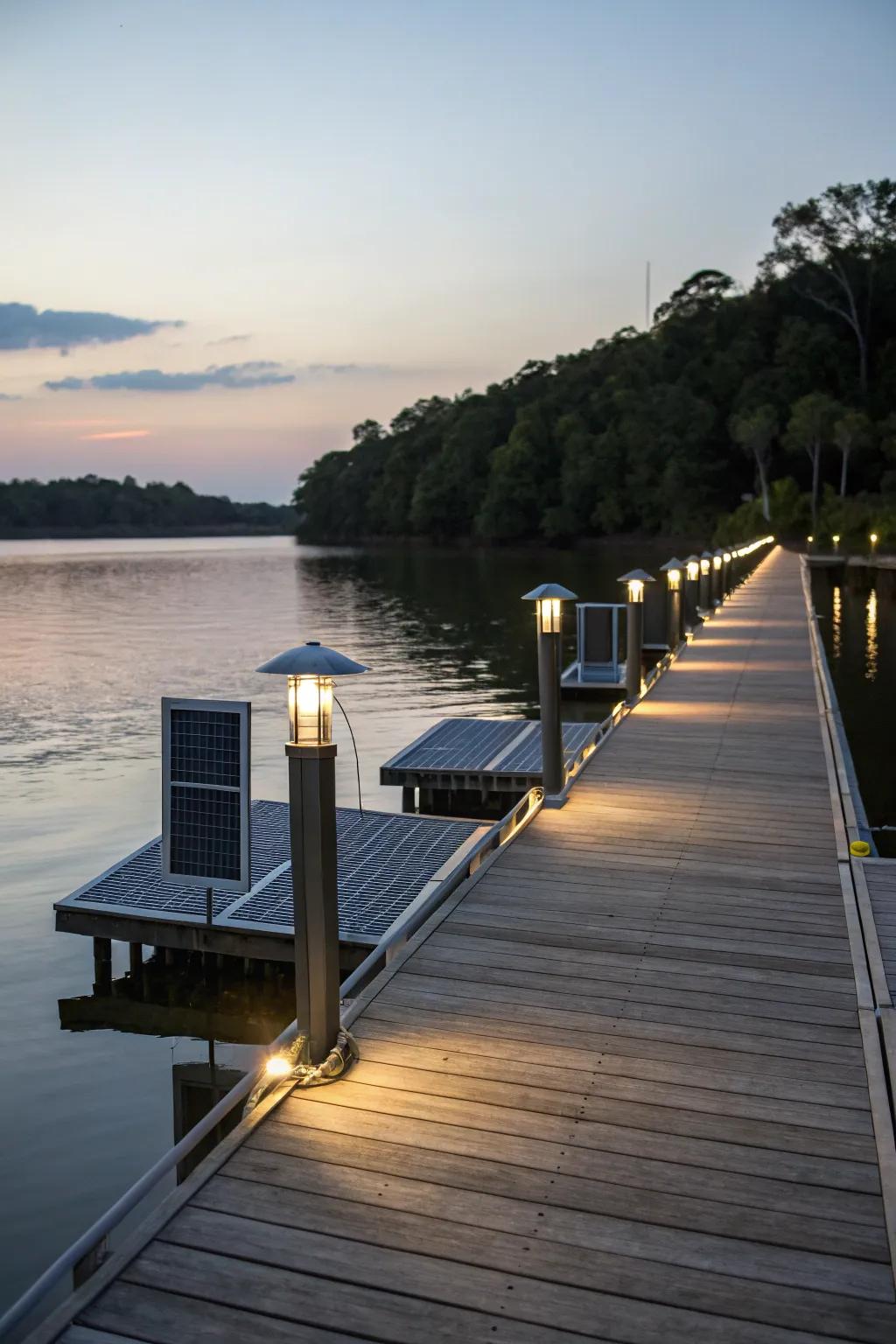 Solar-powered lights offer a green solution for dock lighting.