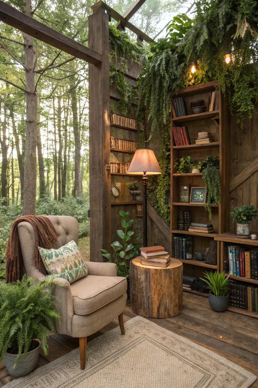 A forest-themed nook that brings the tranquility of nature indoors.