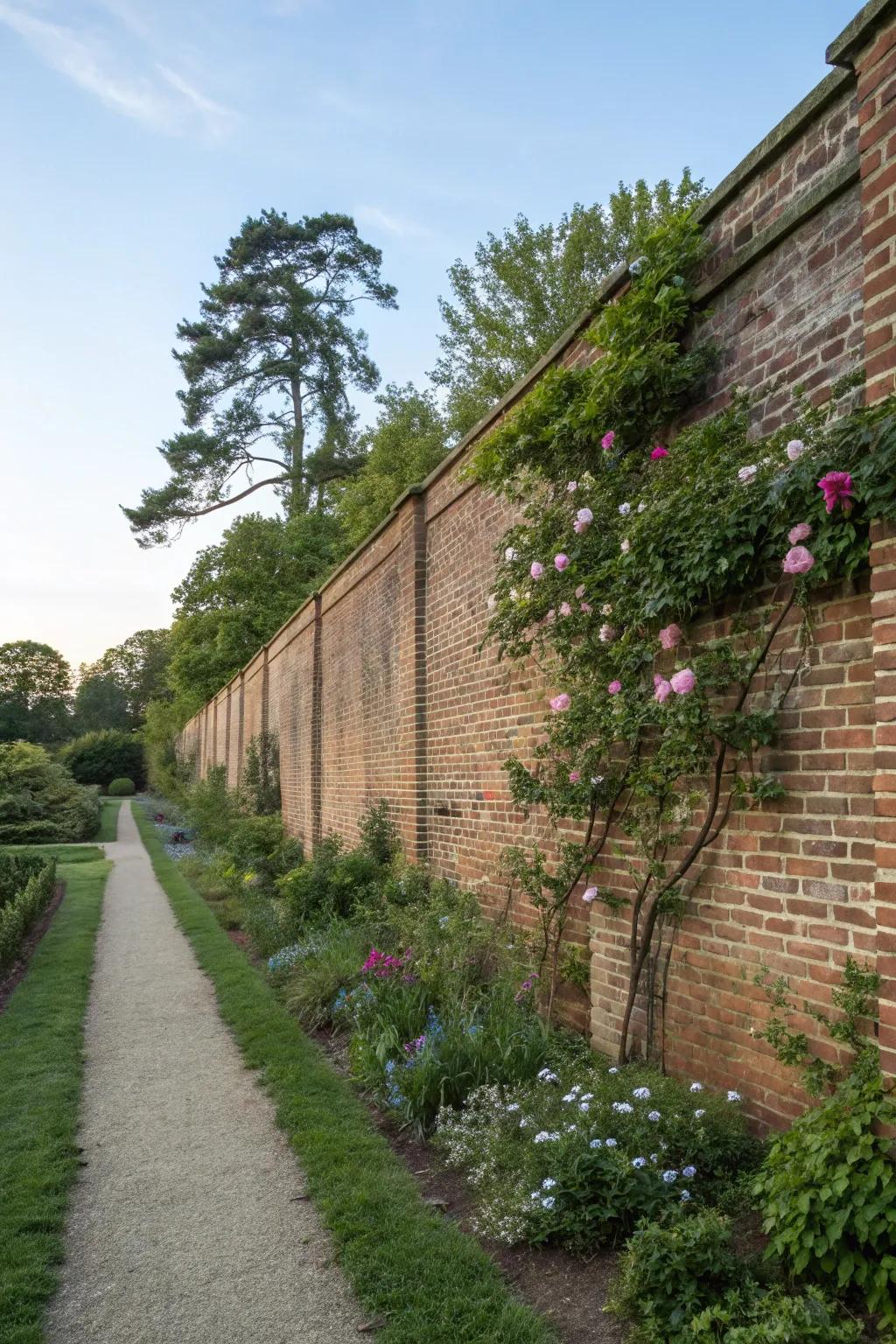 A tall brick wall ensures privacy and peace.