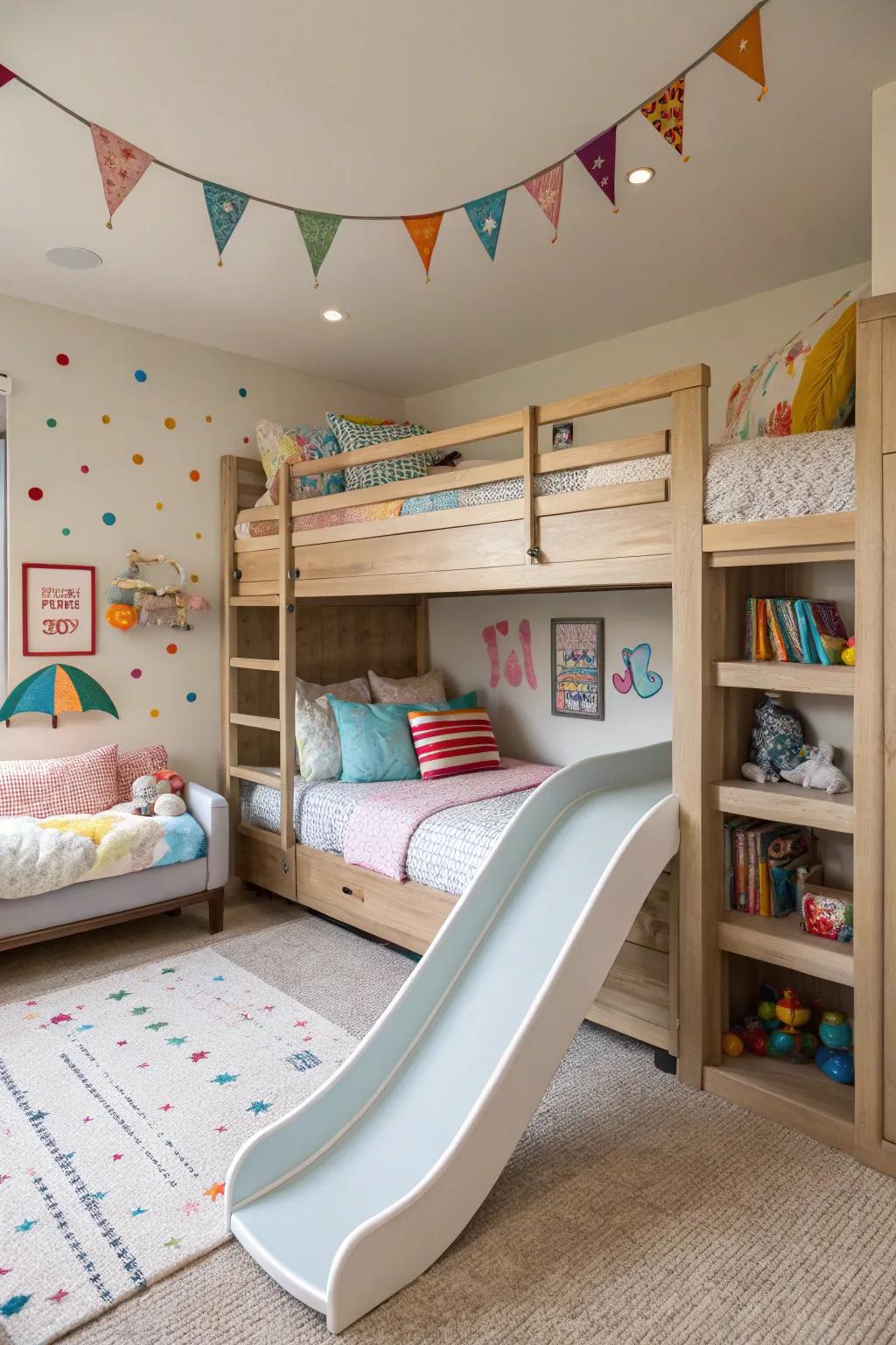 Add a playful slide for a fun and whimsical bedroom feature.