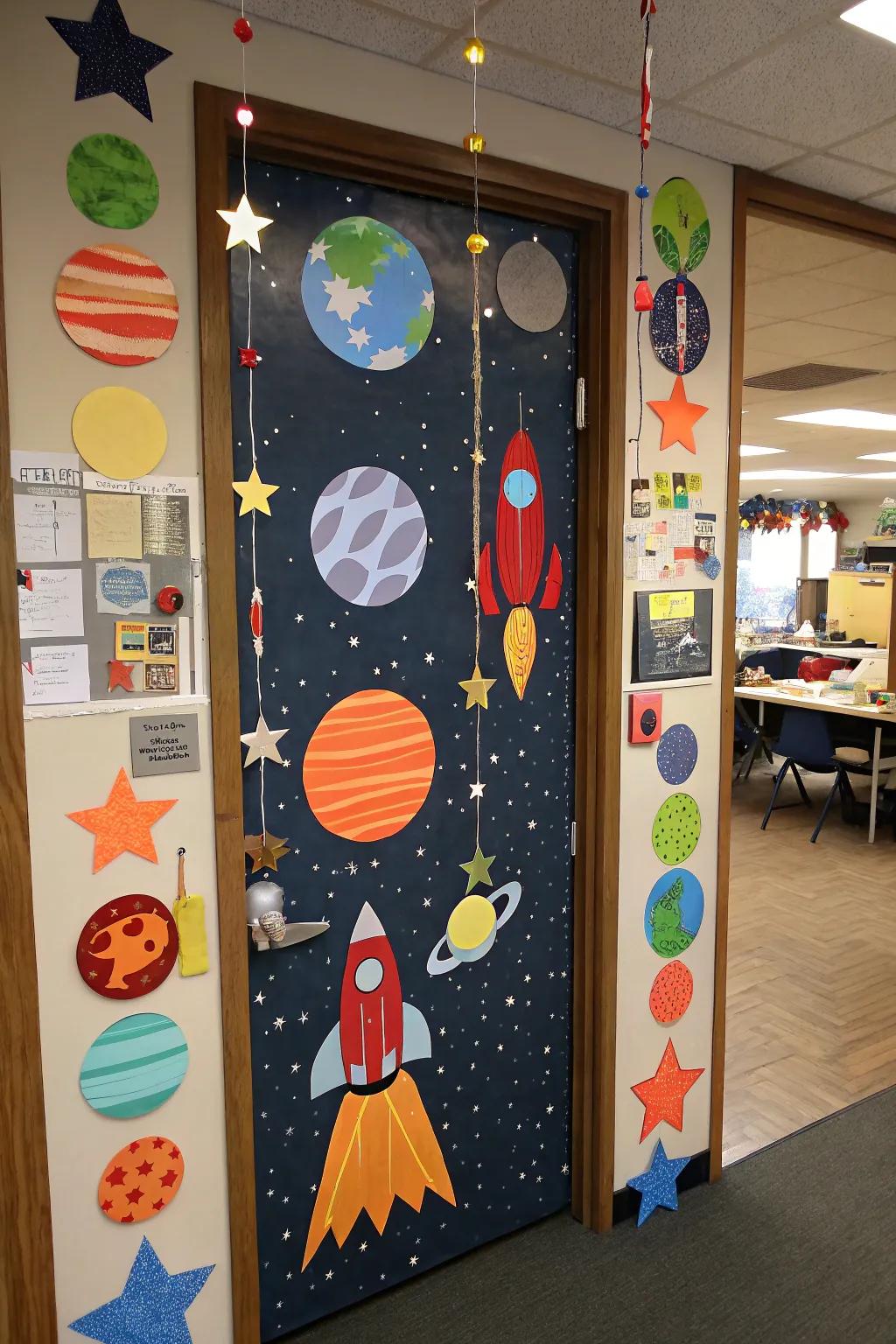 Launch dreams with a space-themed career day door.