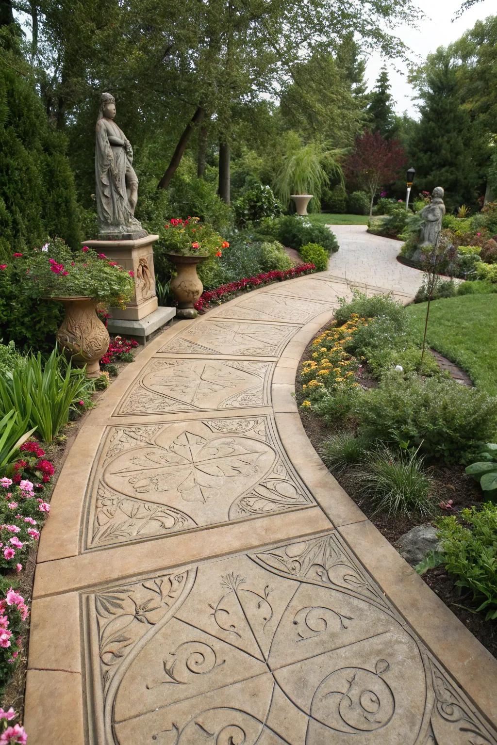 Artistic stamped concrete walkway that elevates any outdoor space.