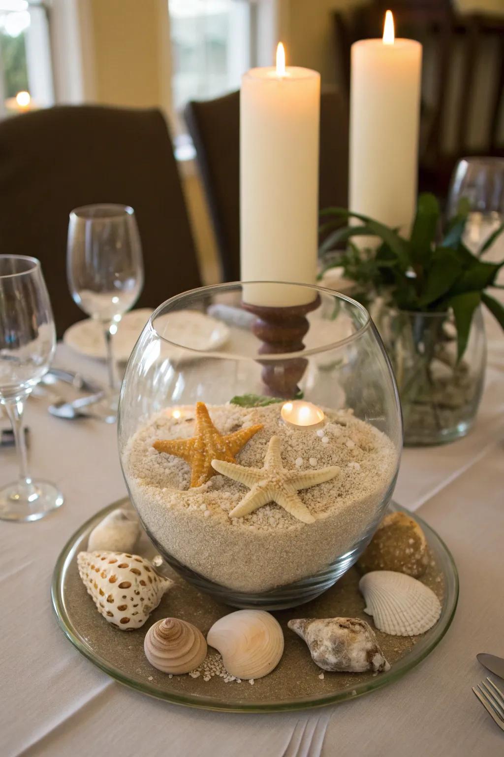 Coastal charm with a glass bowl centerpiece base.