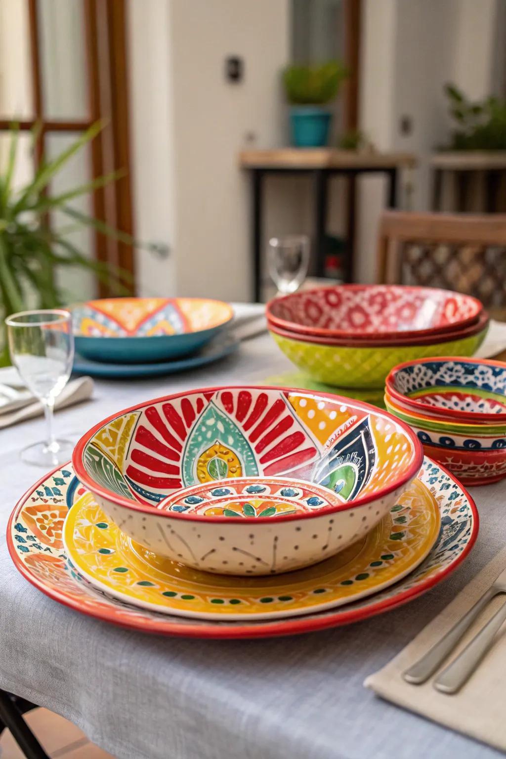 Bold patterns on ceramics make a striking statement.