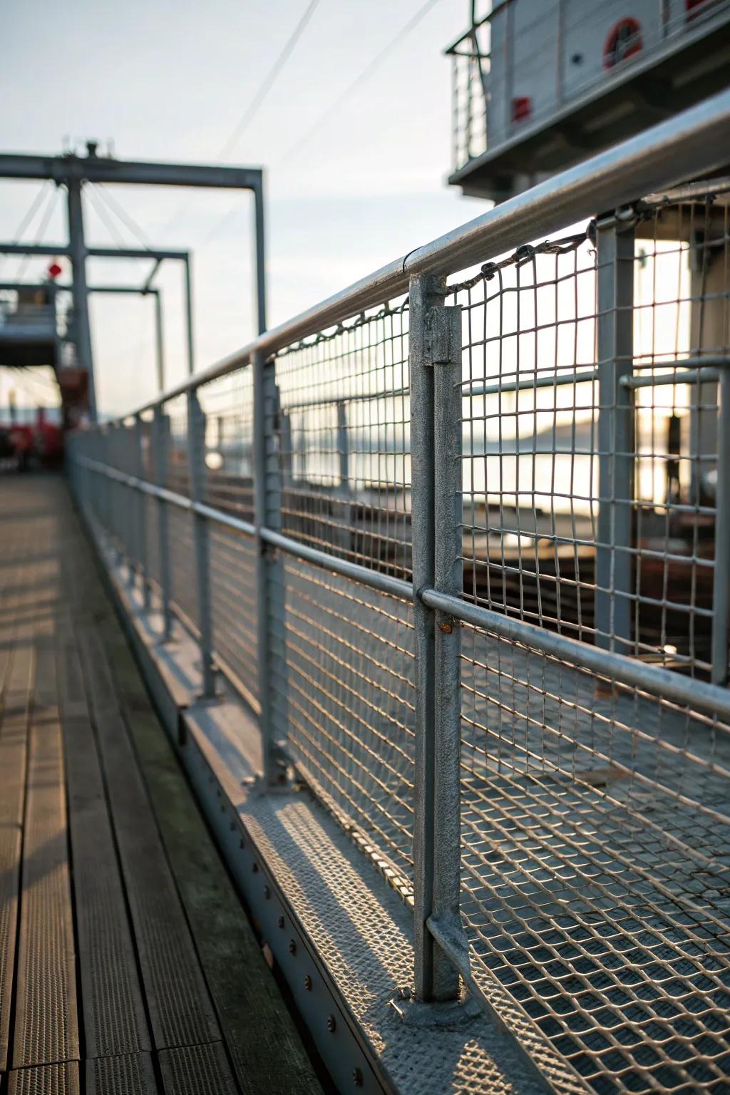 Wire mesh railings offer a durable and modern industrial style.